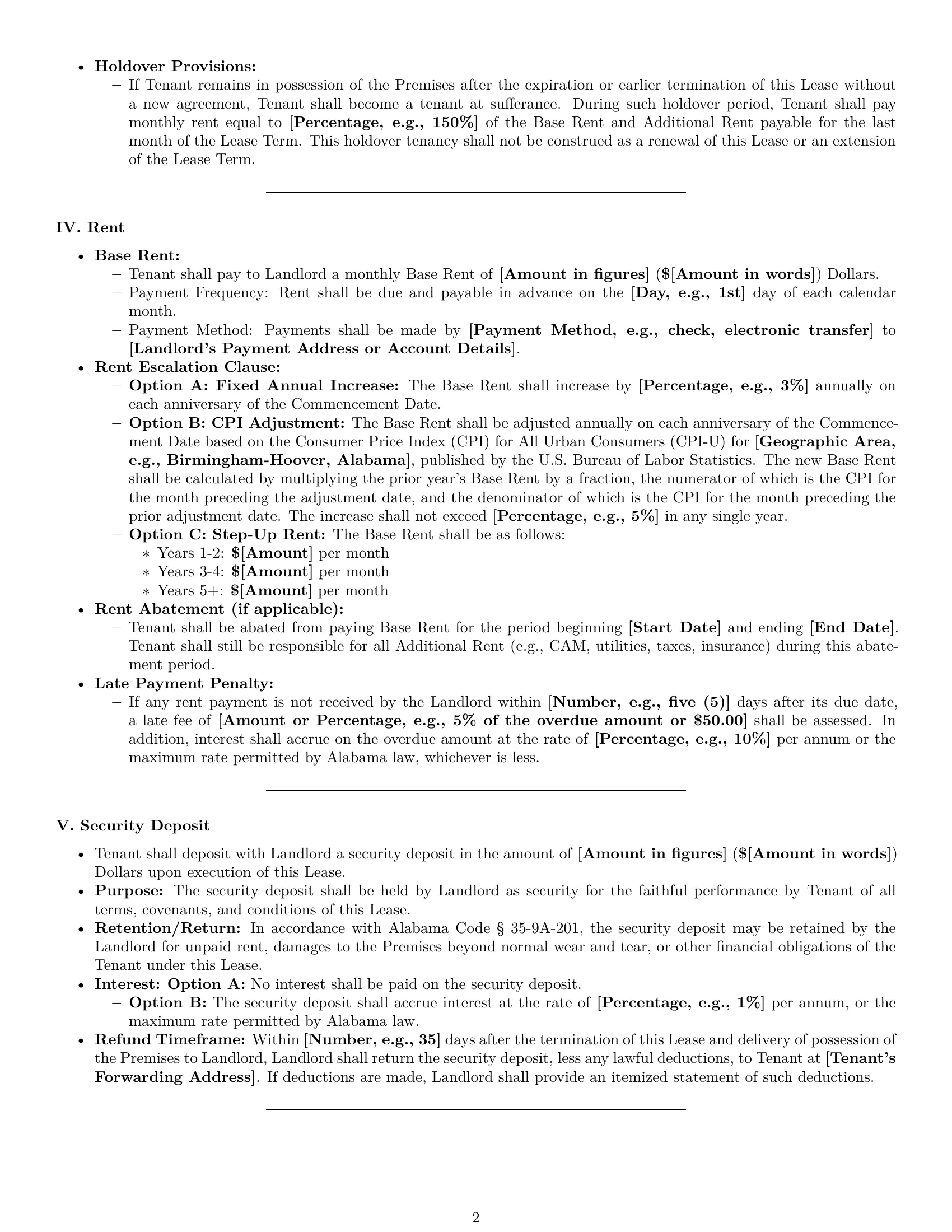 Preview page 2 of Pro Alabama commercial lease agreement template