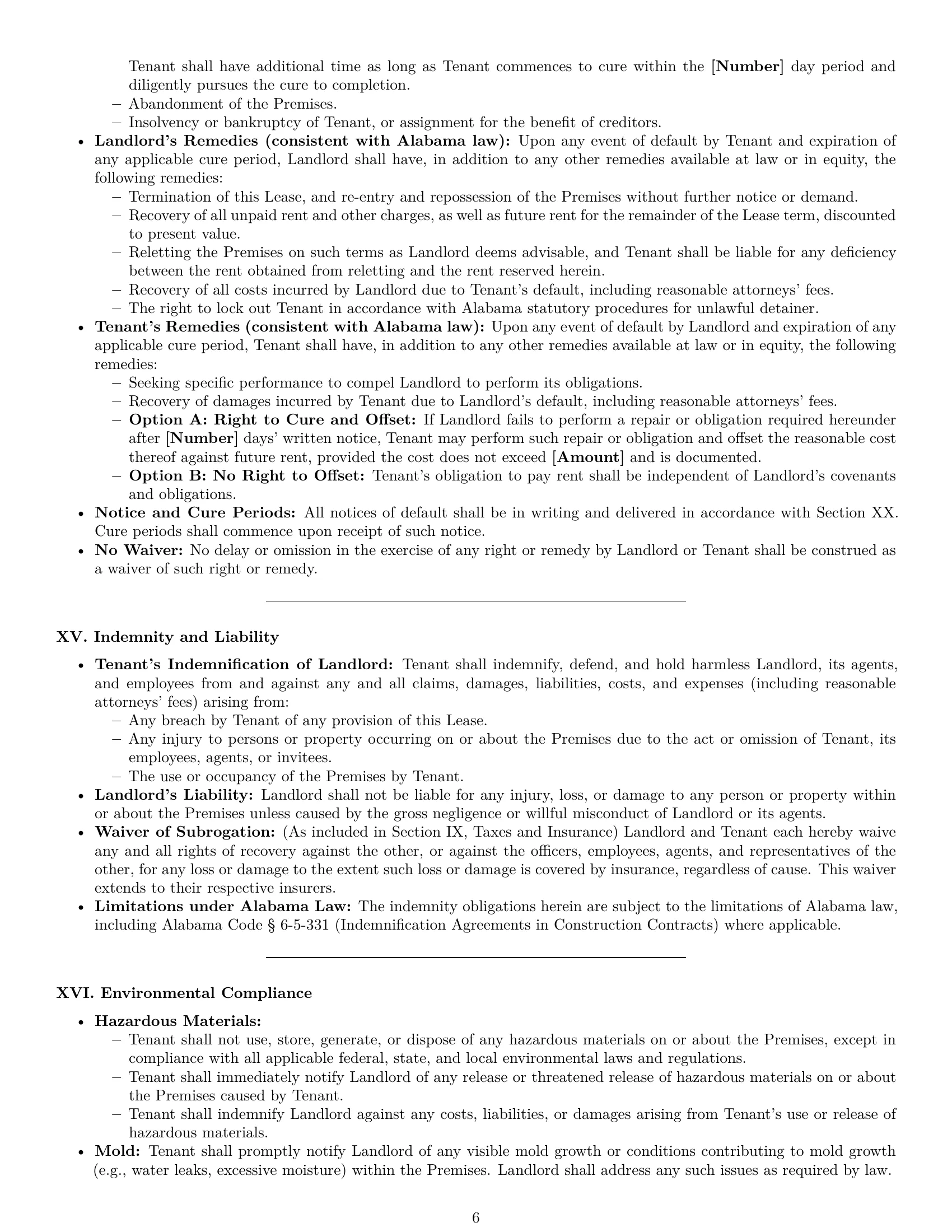 Preview page 6 of Pro Alabama commercial lease agreement template