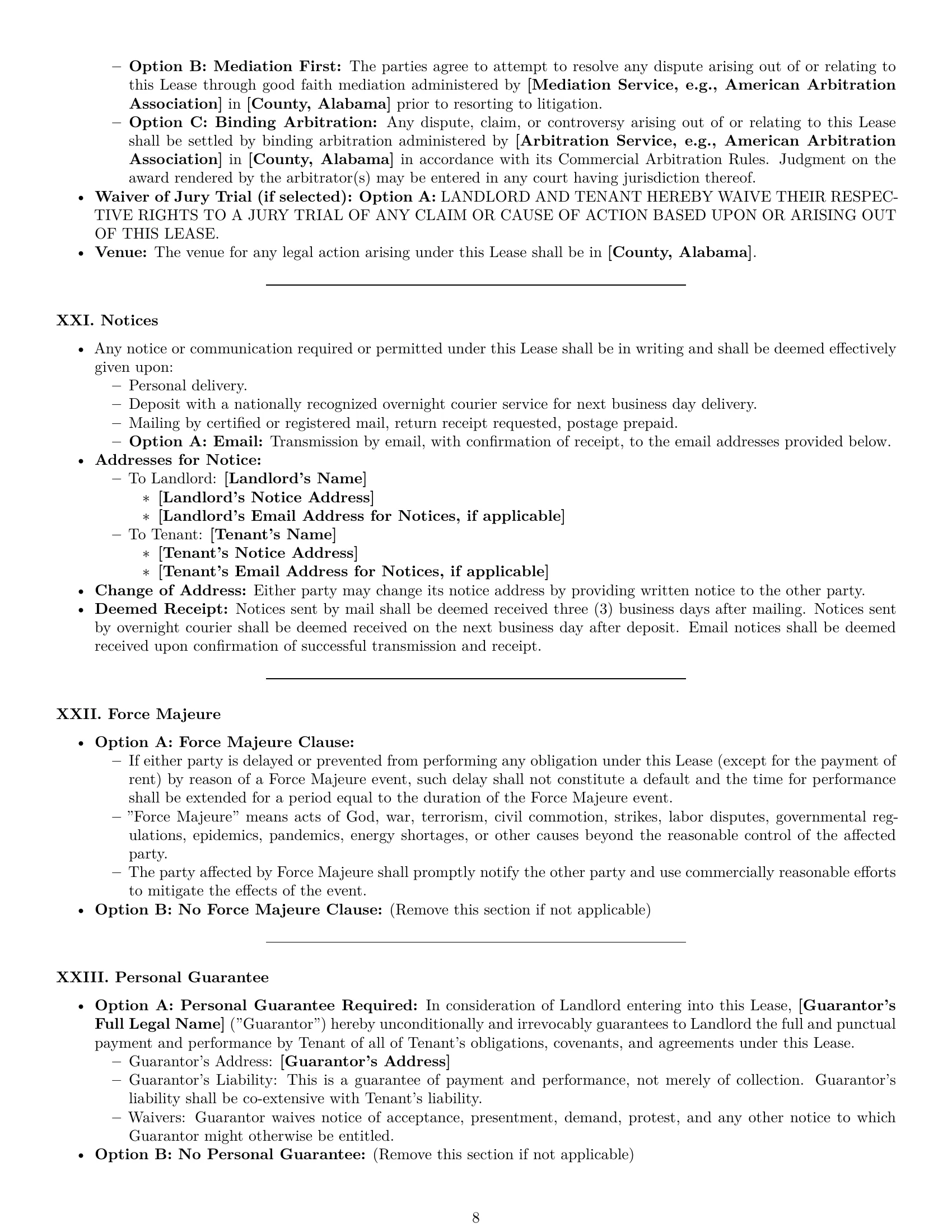 Preview page 8 of Pro Alabama commercial lease agreement template