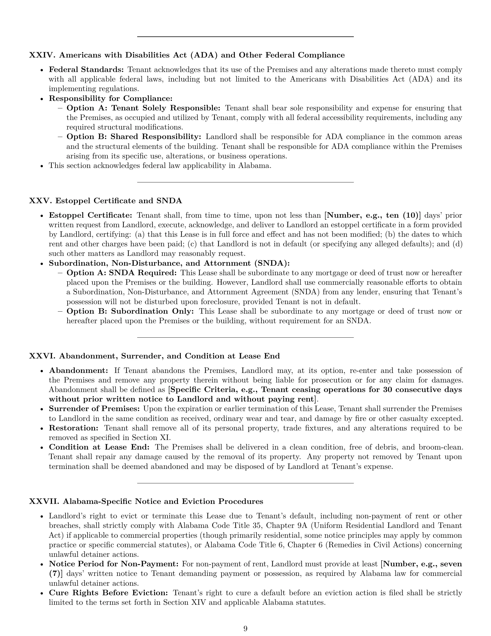 Preview page 9 of Pro Alabama commercial lease agreement template