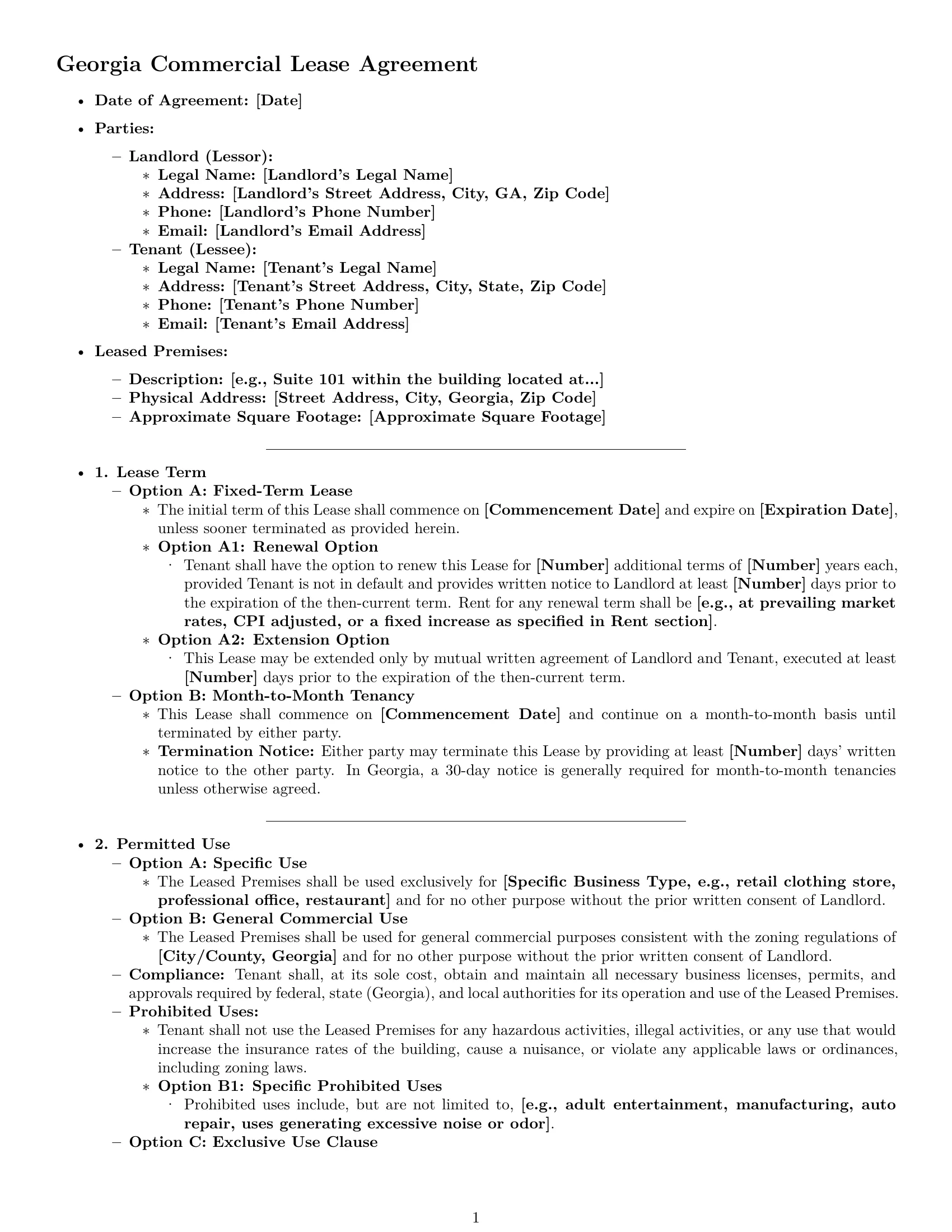 Preview page 1 of Pro Georgia commercial lease agreement template