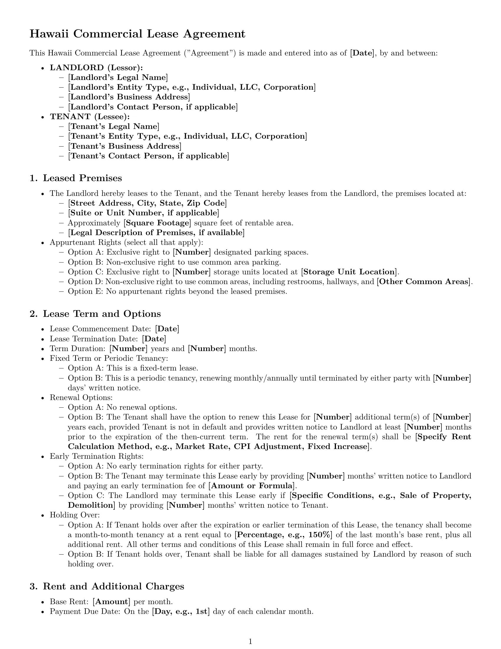 Preview page 1 of Pro Hawaii commercial lease agreement template
