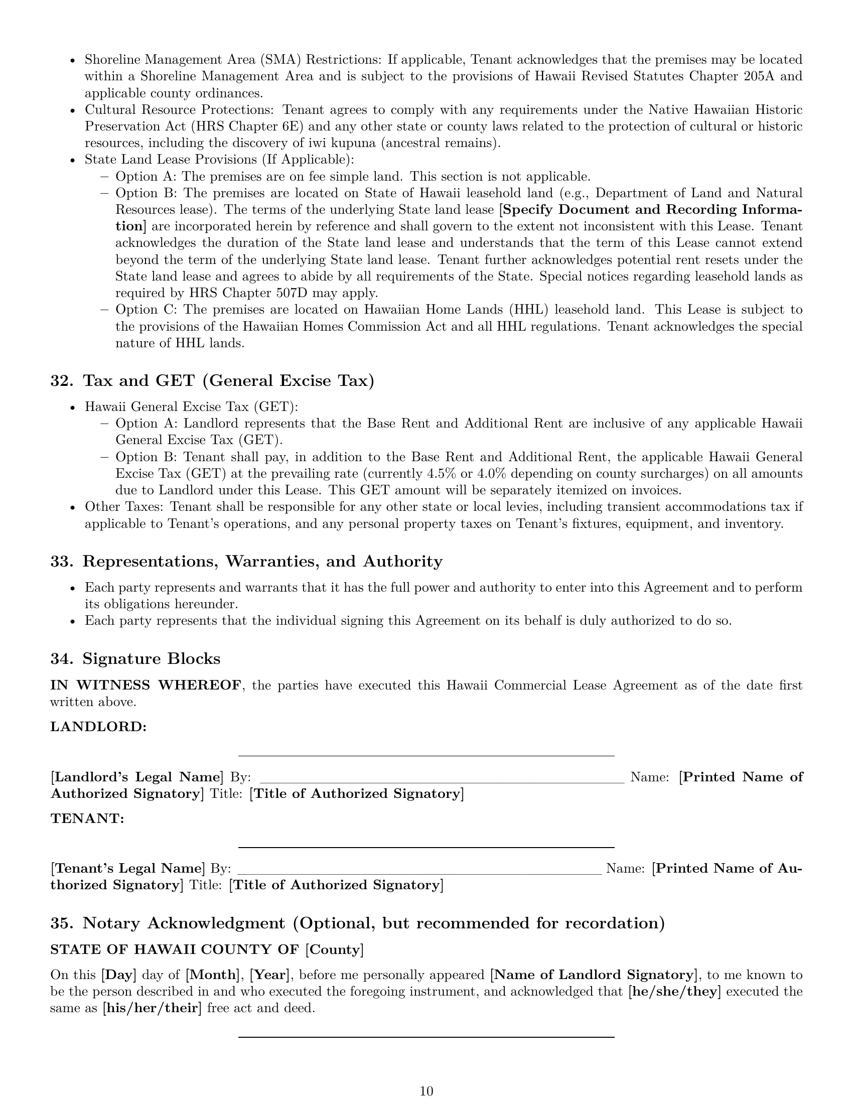 Preview page 10 of Pro Hawaii commercial lease agreement template
