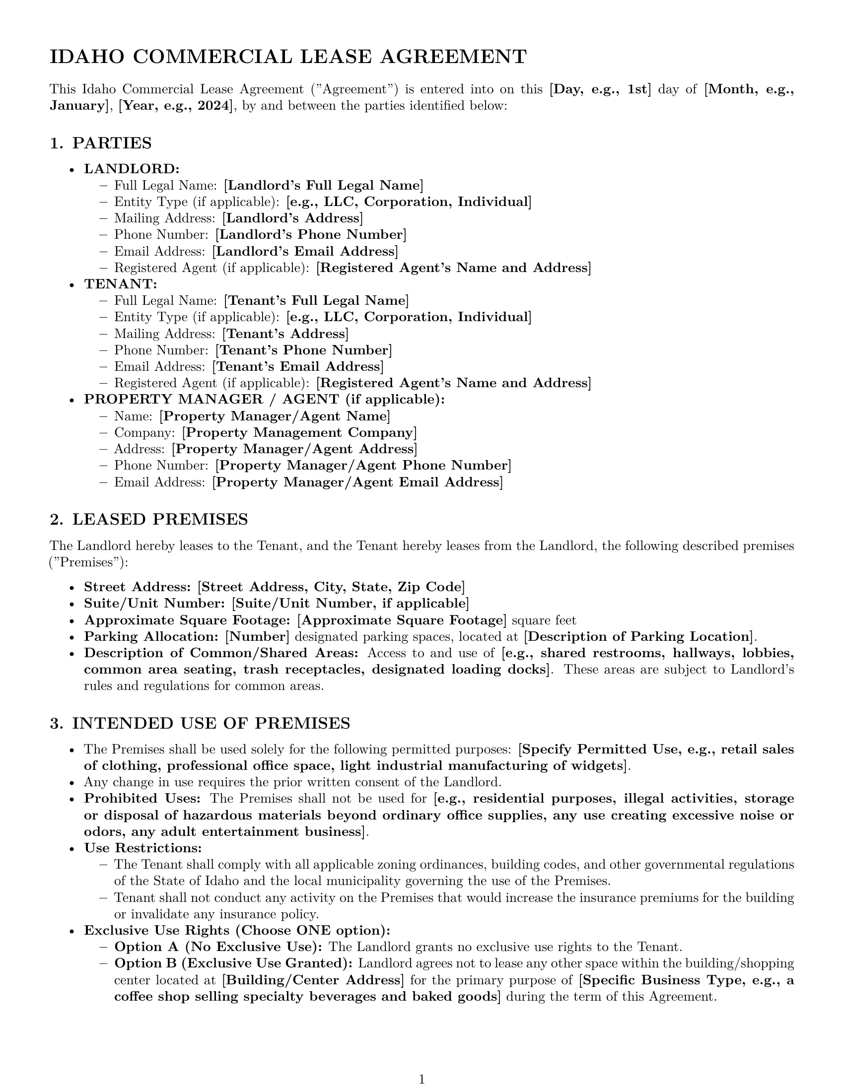 Preview page 1 of Pro Idaho commercial lease agreement template