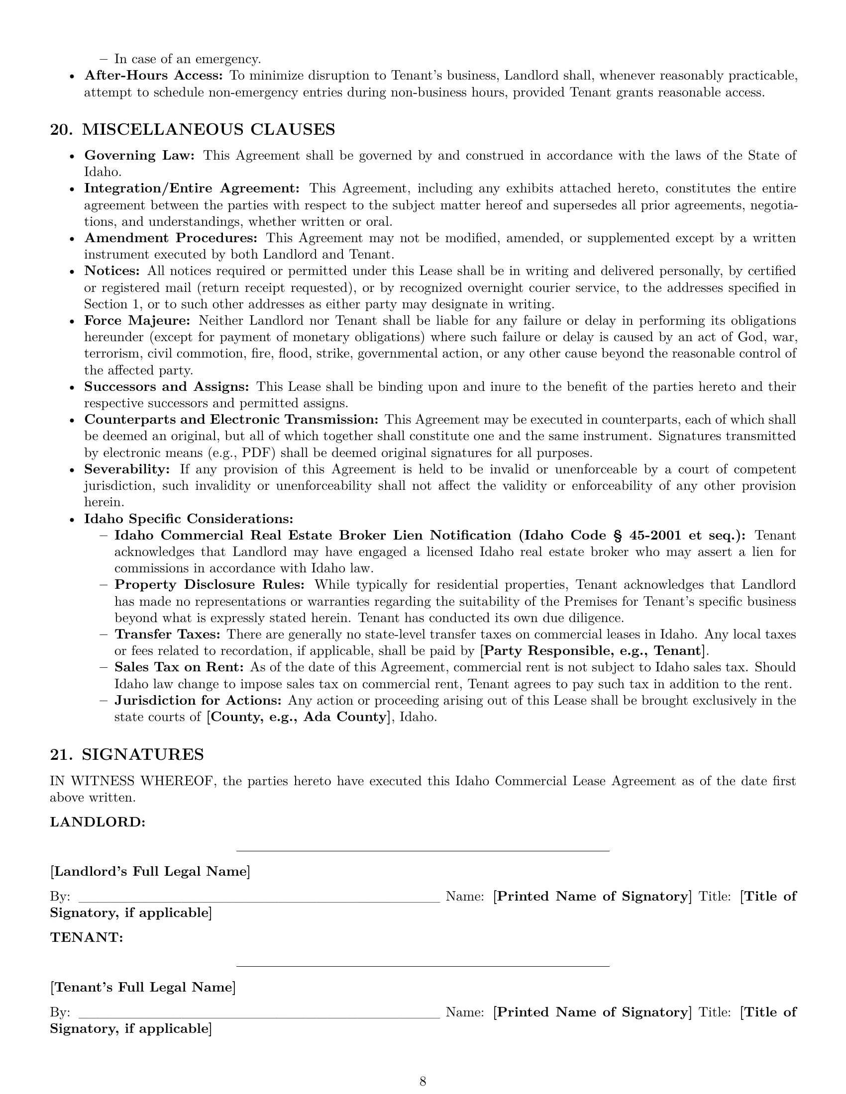 Preview page 8 of Pro Idaho commercial lease agreement template