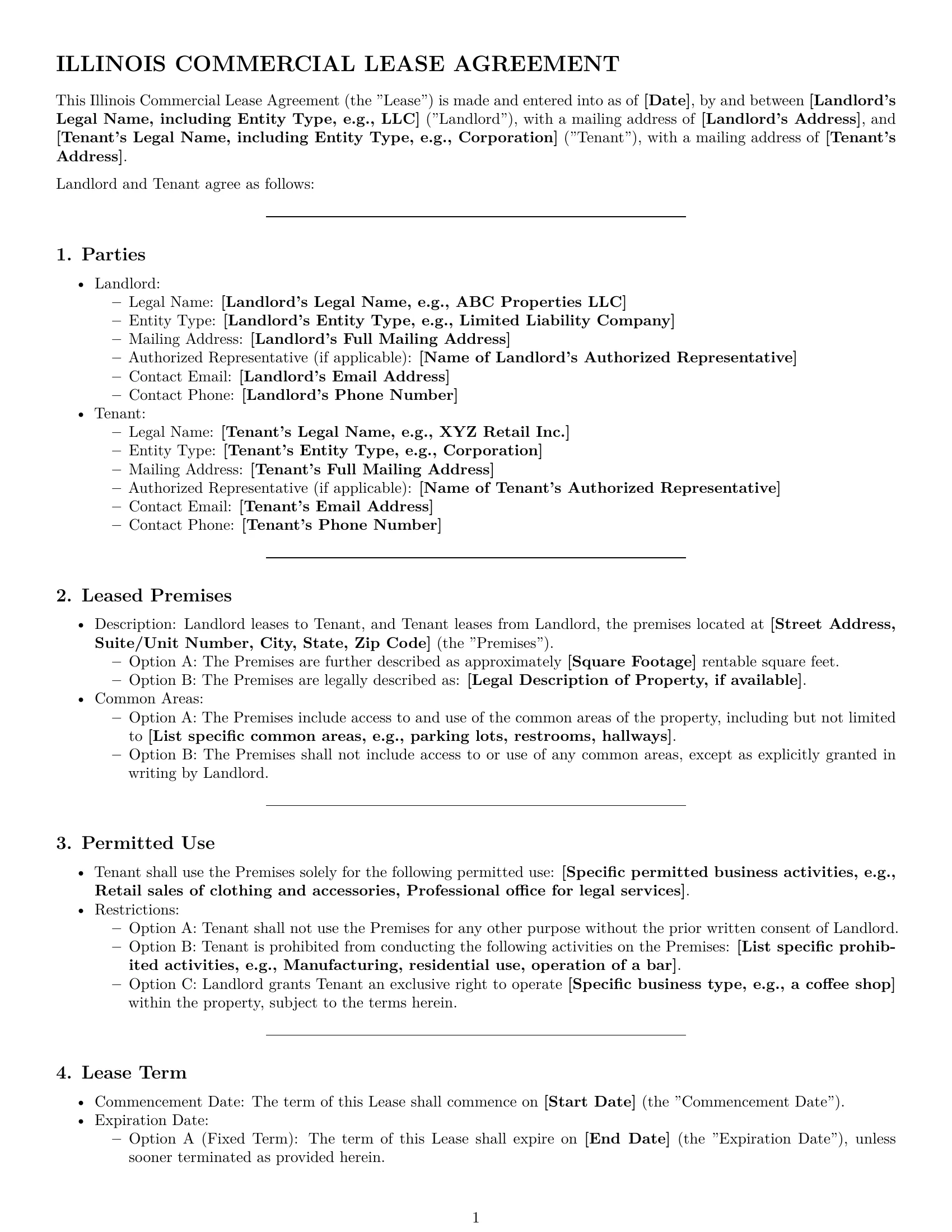 Preview page 1 of Pro Illinois commercial lease agreement template