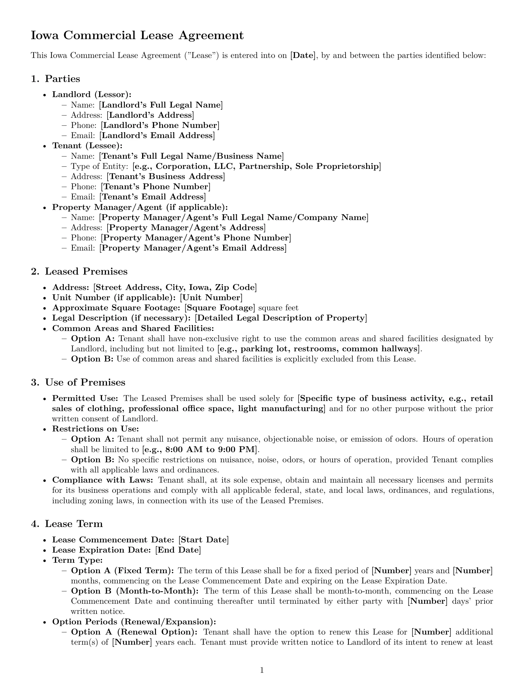 Preview page 1 of Pro Iowa commercial lease agreement template