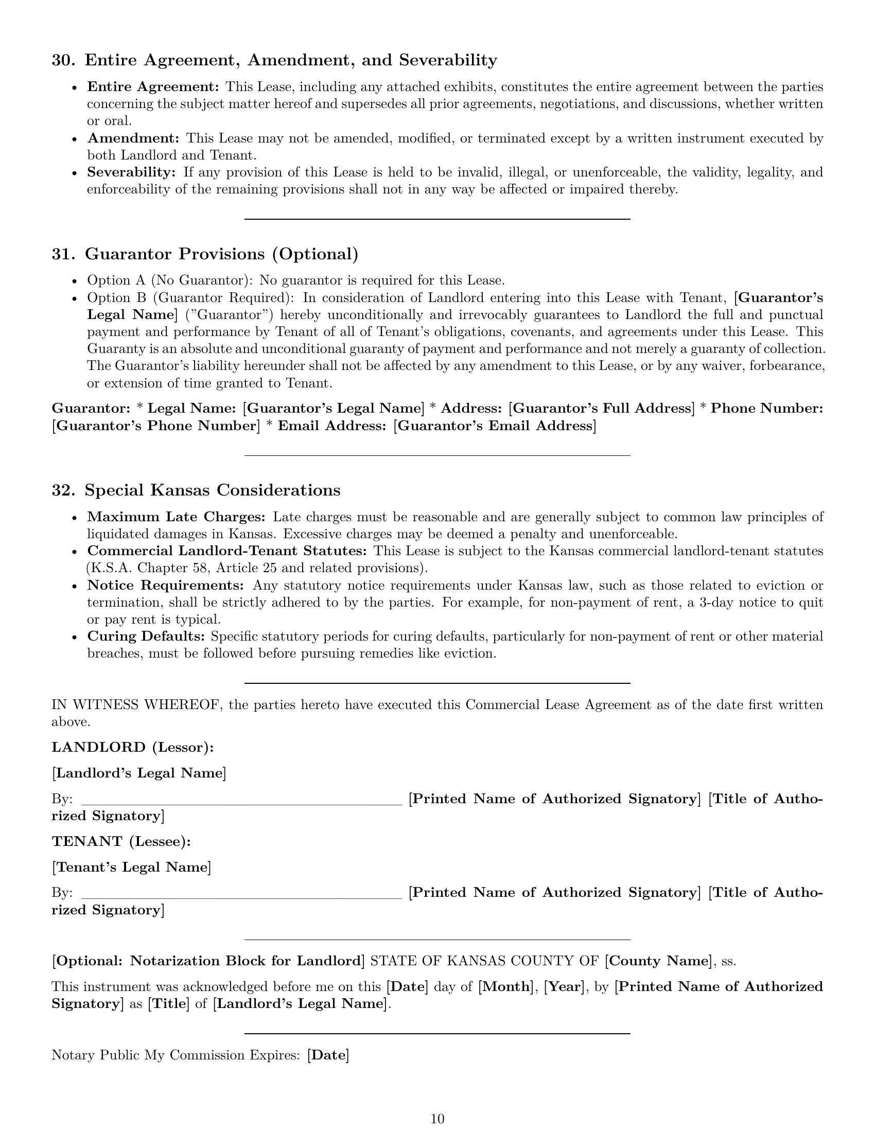 Preview page 10 of Pro Kansas commercial lease agreement template