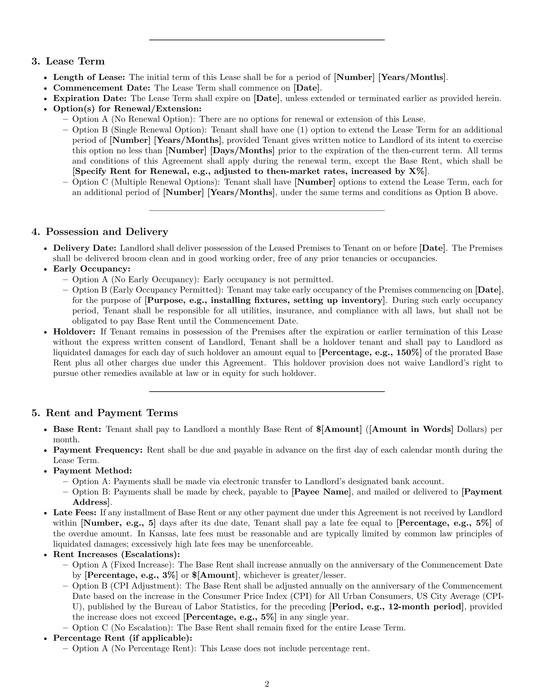 Preview page 2 of Pro Kansas commercial lease agreement template