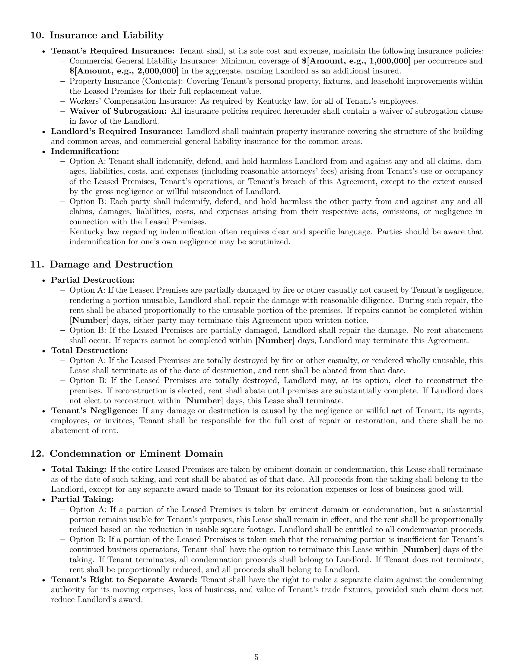 Preview page 5 of Pro Kentucky commercial lease agreement template