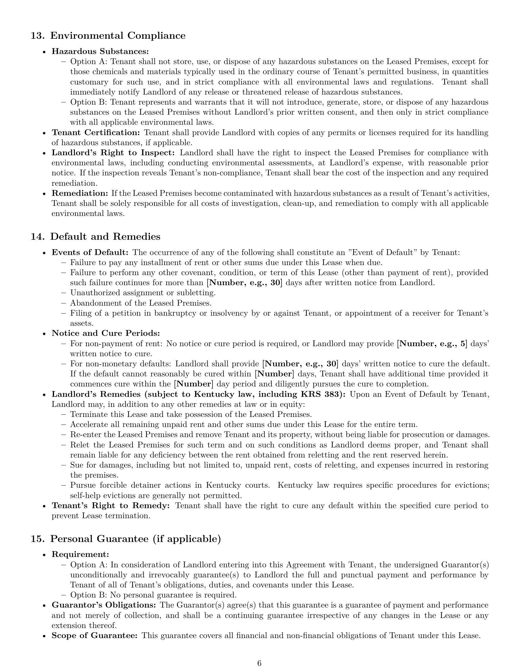 Preview page 6 of Pro Kentucky commercial lease agreement template
