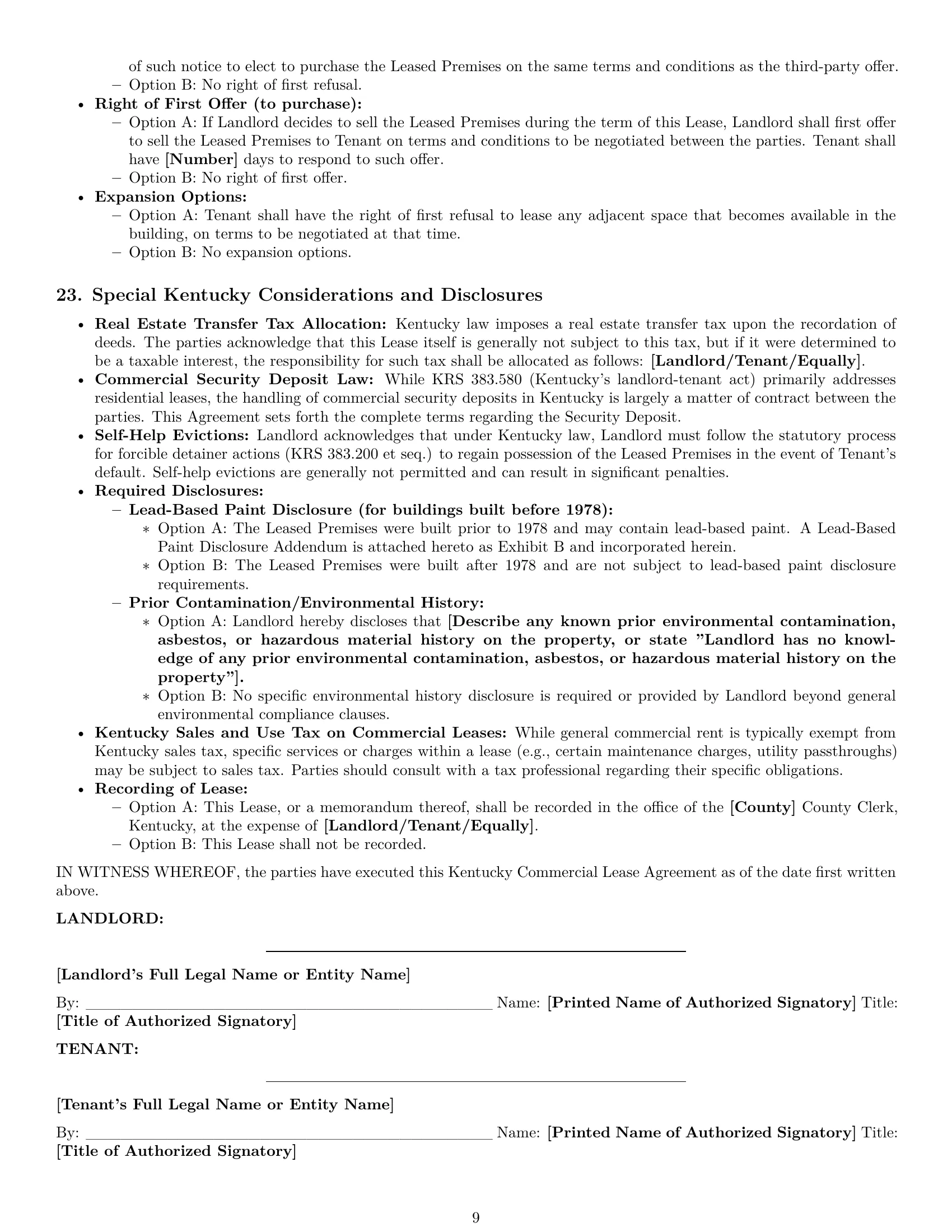 Preview page 9 of Pro Kentucky commercial lease agreement template