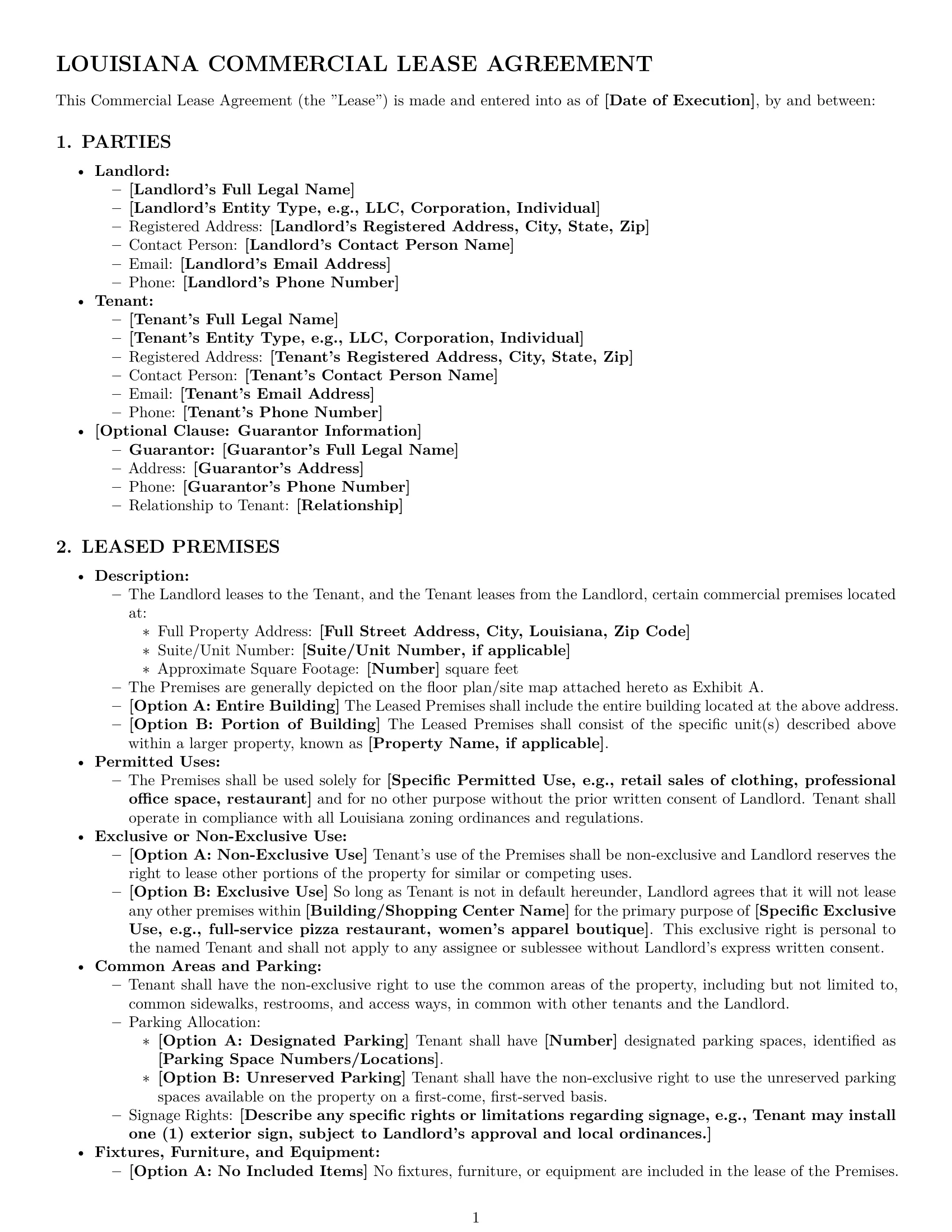 Preview page 1 of Pro Louisiana commercial lease agreement template