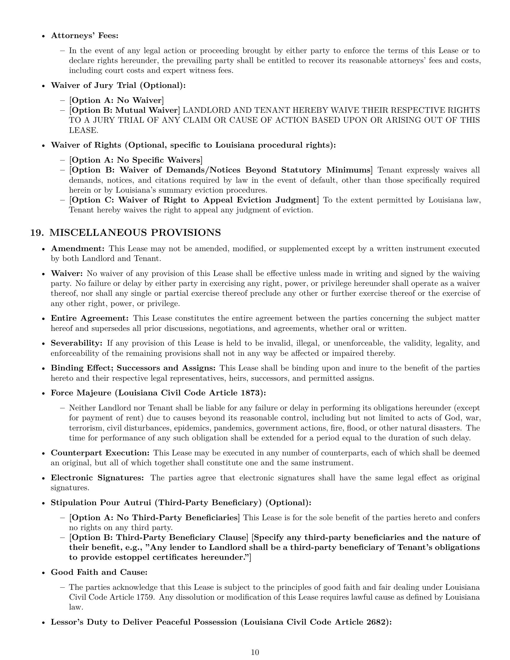Preview page 10 of Pro Louisiana commercial lease agreement template