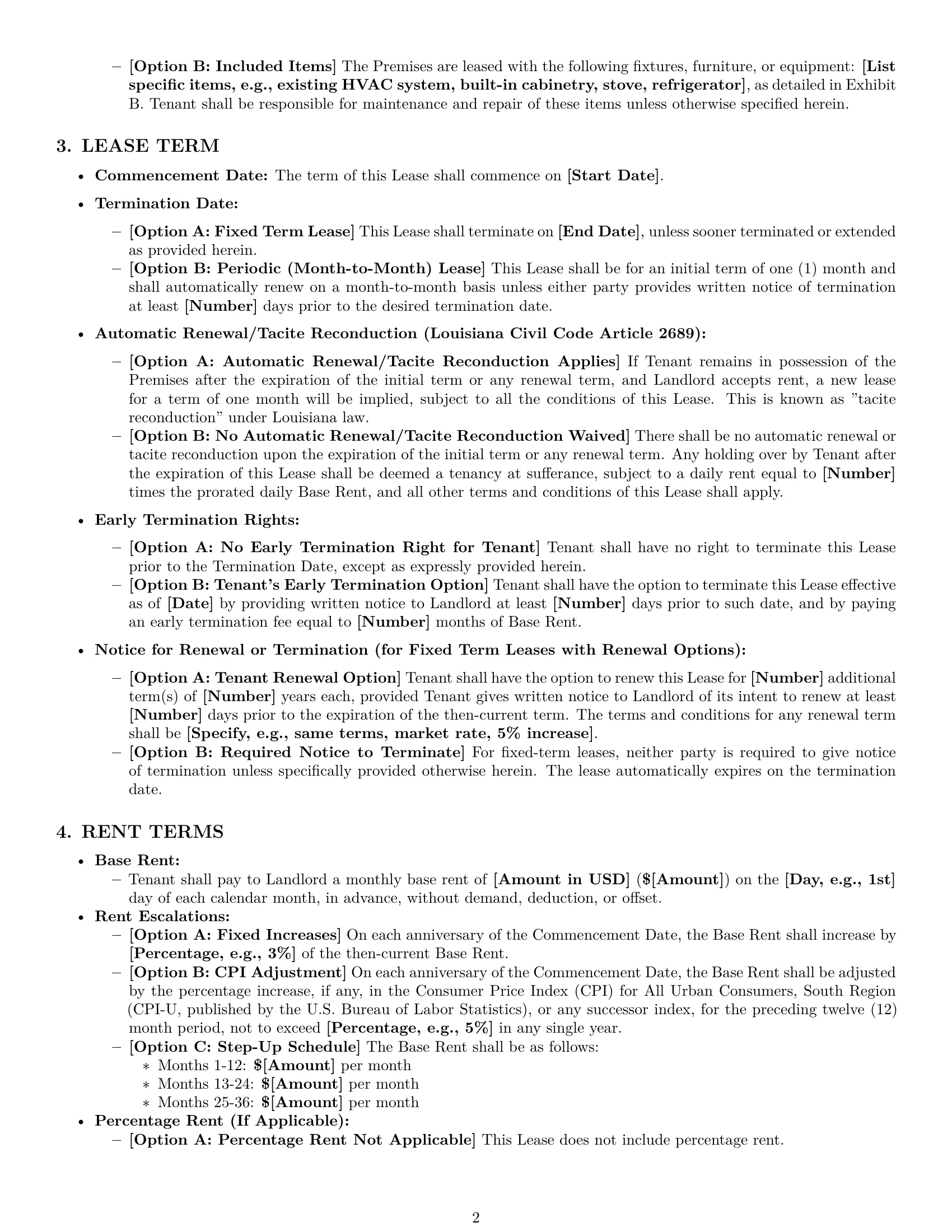 Preview page 2 of Pro Louisiana commercial lease agreement template