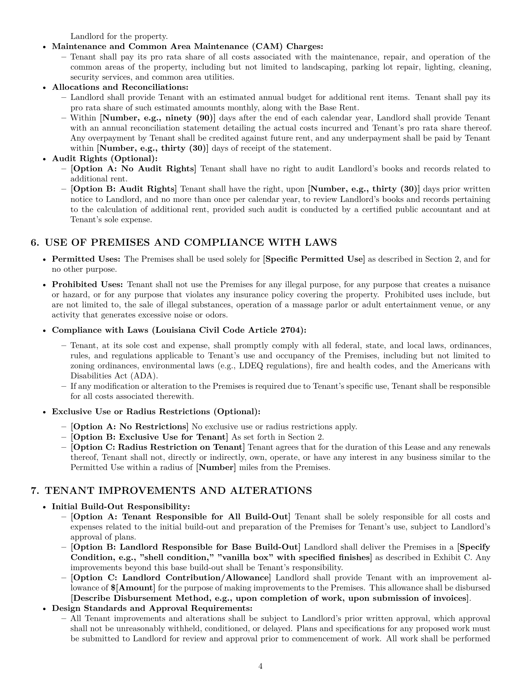Preview page 4 of Pro Louisiana commercial lease agreement template