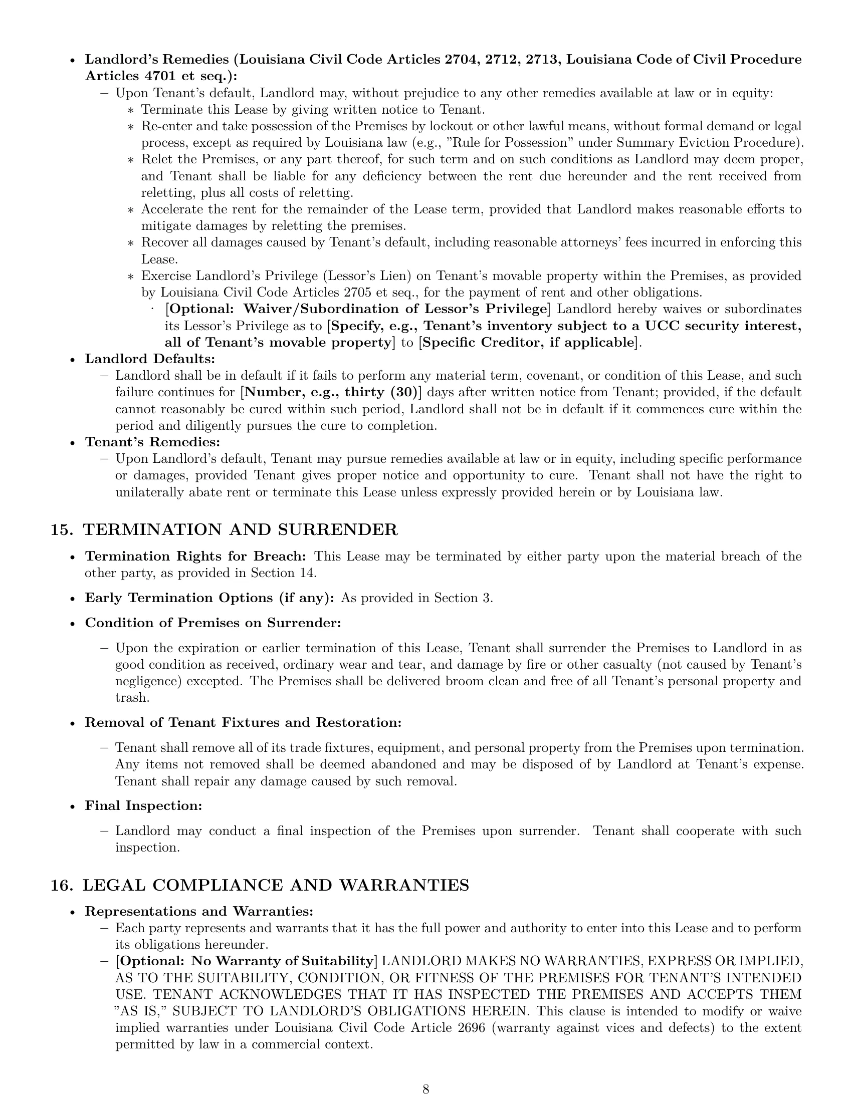 Preview page 8 of Pro Louisiana commercial lease agreement template