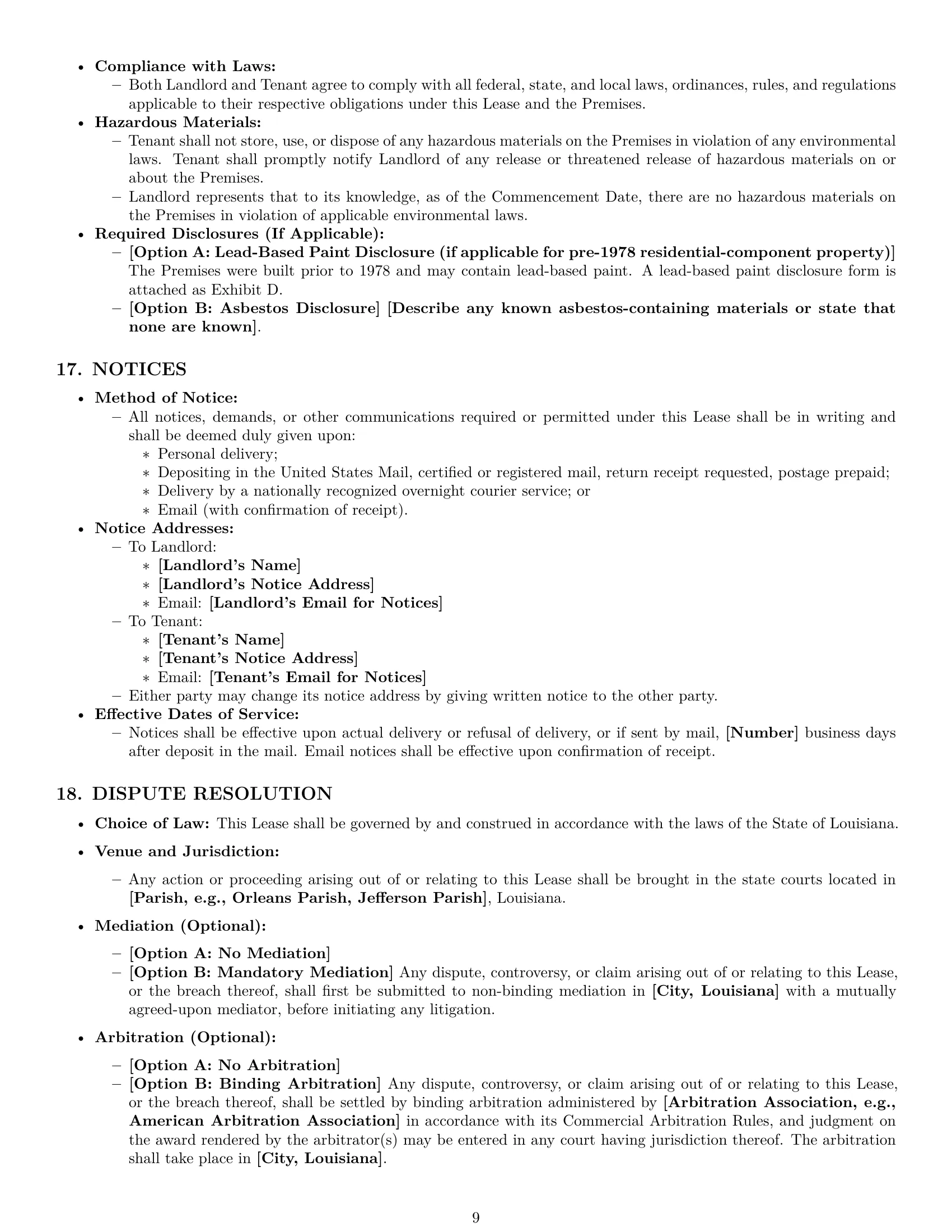 Preview page 9 of Pro Louisiana commercial lease agreement template