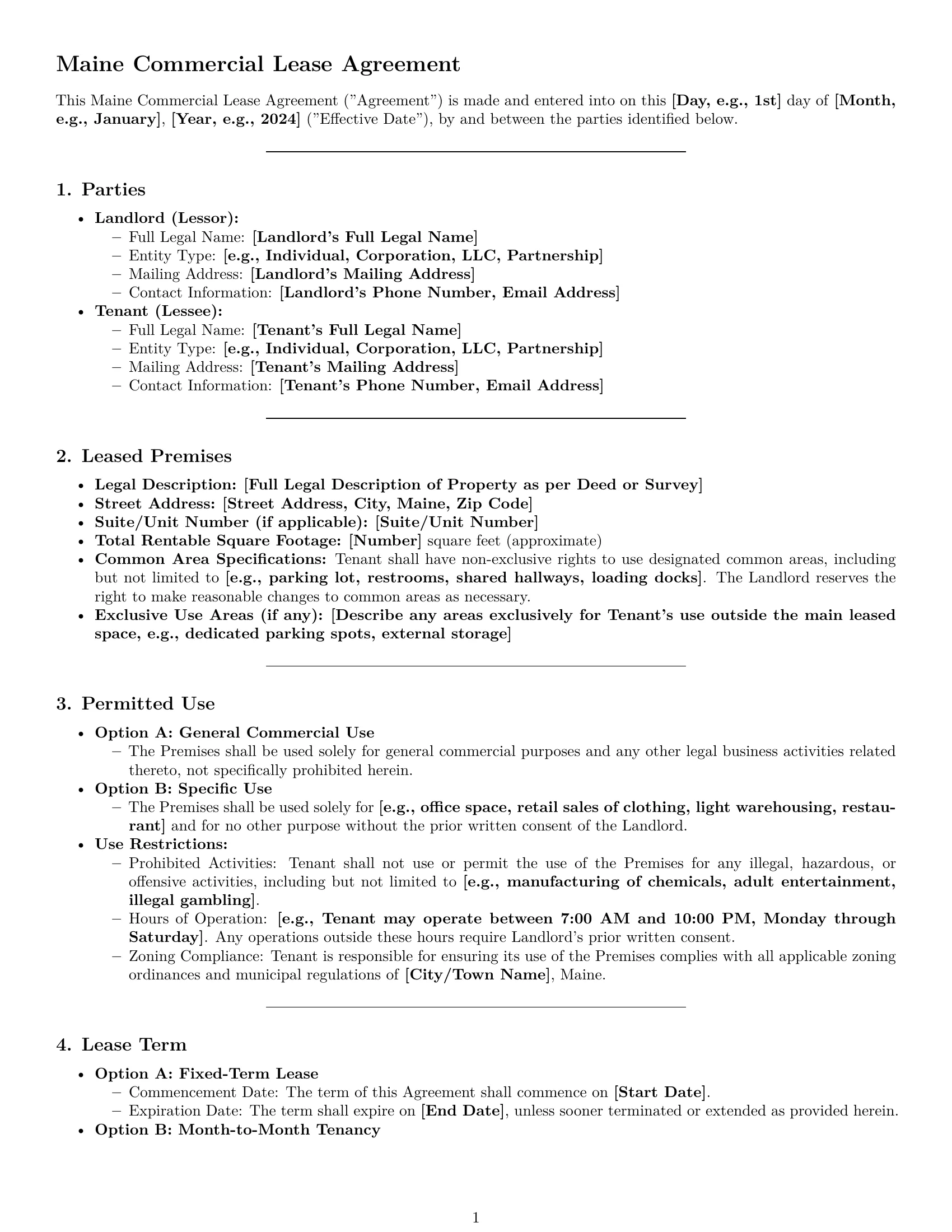 Preview page 1 of Pro Maine commercial lease agreement template