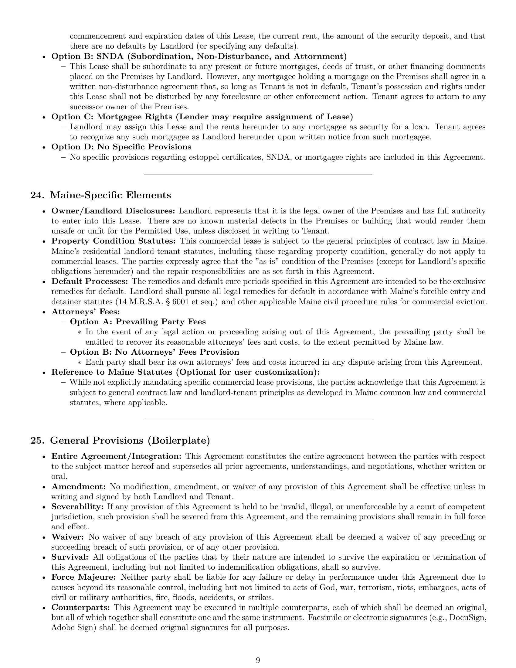 Preview page 9 of Pro Maine commercial lease agreement template