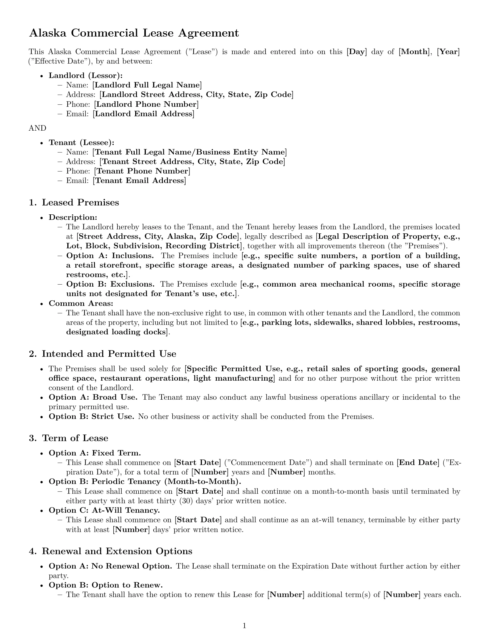 Preview page 1 of Pro Alaska commercial lease agreement template