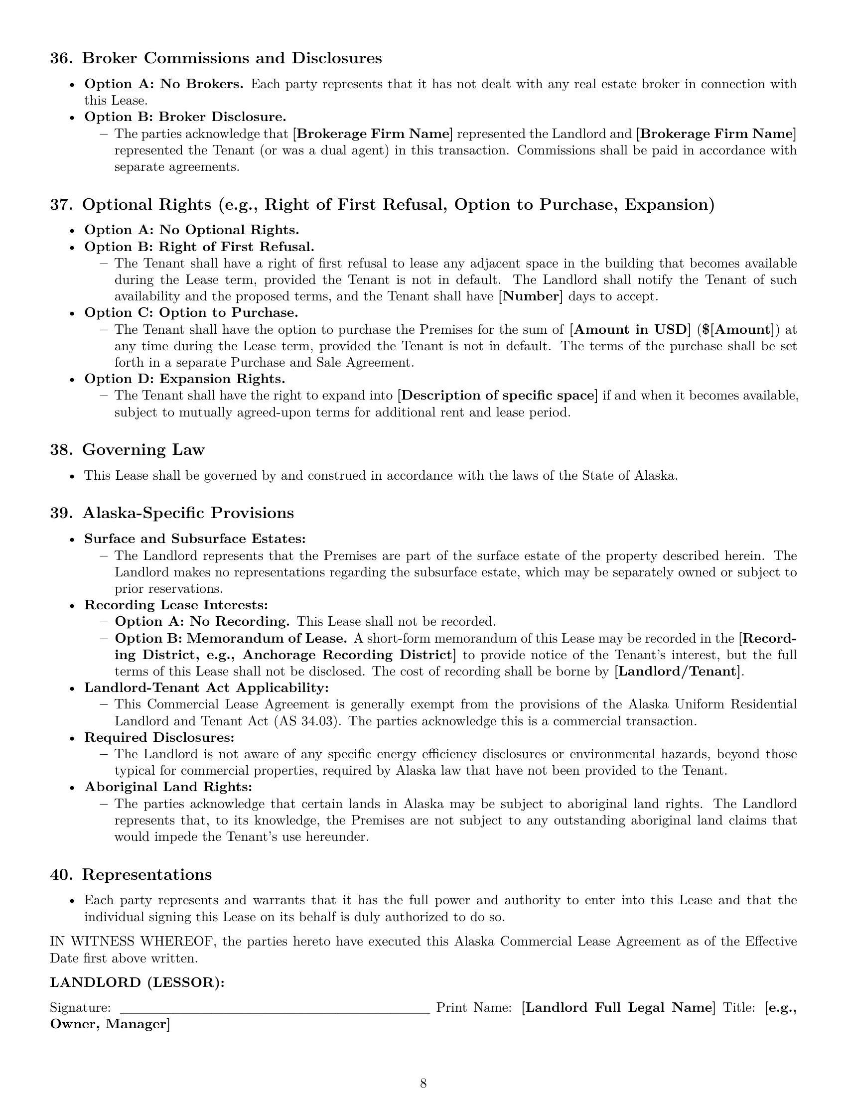 Preview page 8 of Pro Alaska commercial lease agreement template