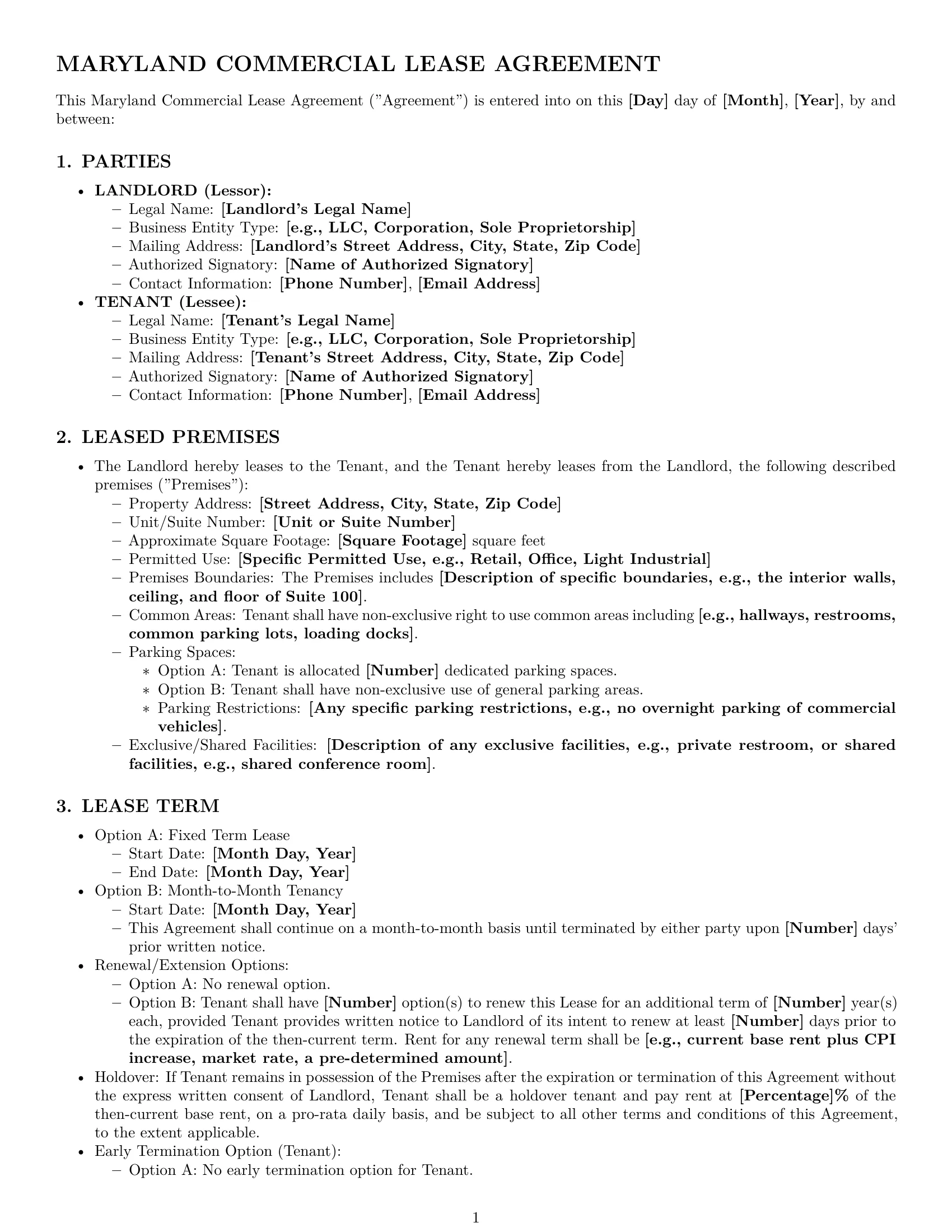 Preview page 1 of Pro Maryland commercial lease agreement template