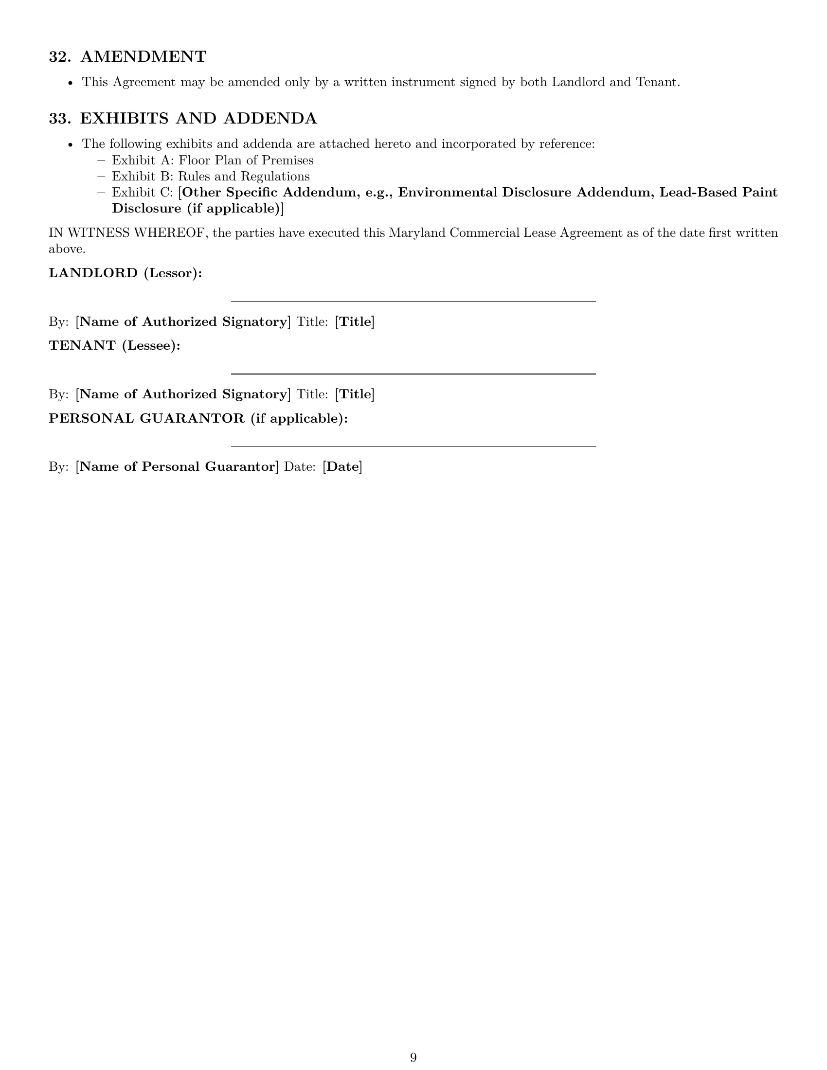 Preview page 9 of Pro Maryland commercial lease agreement template