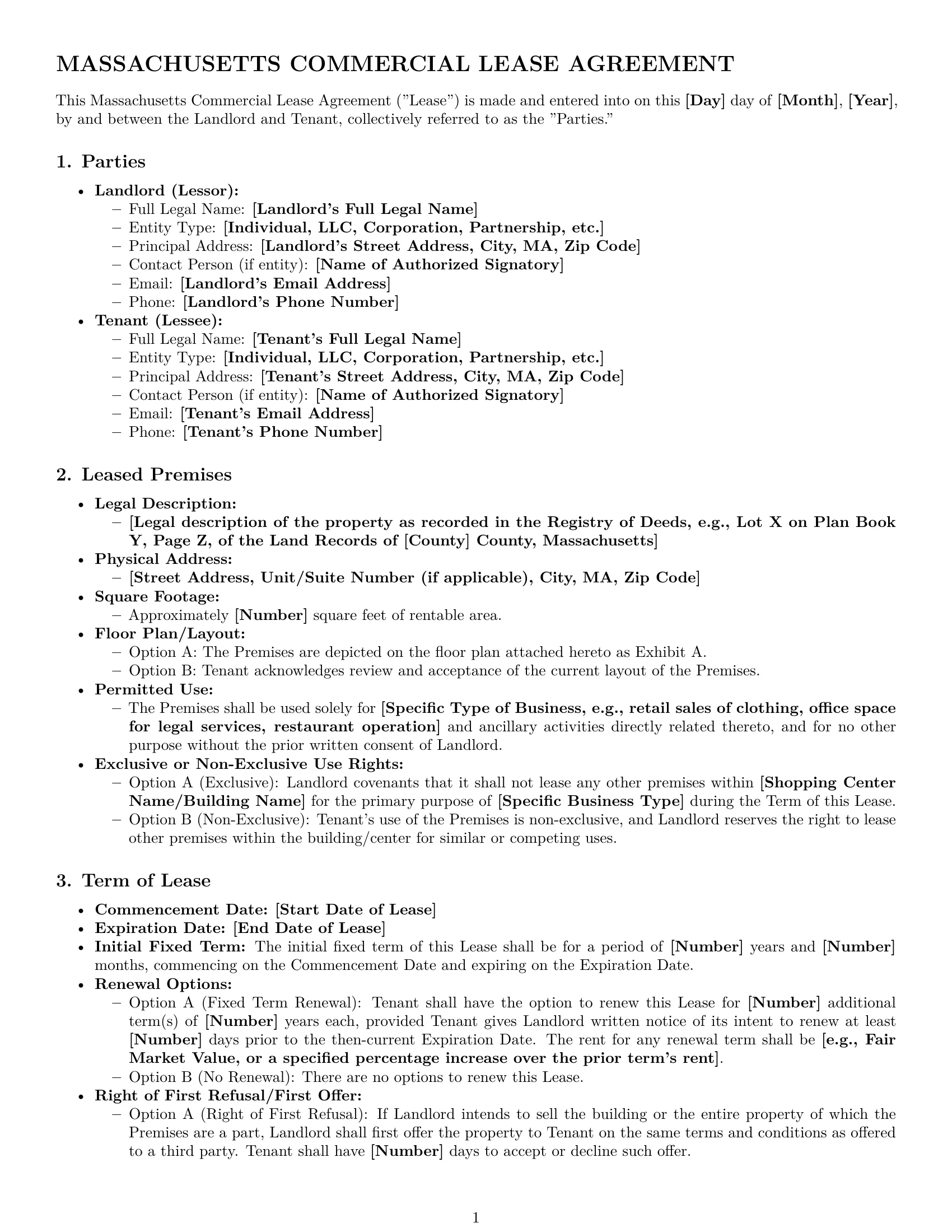 Preview page 1 of Pro Massachusetts commercial lease agreement template