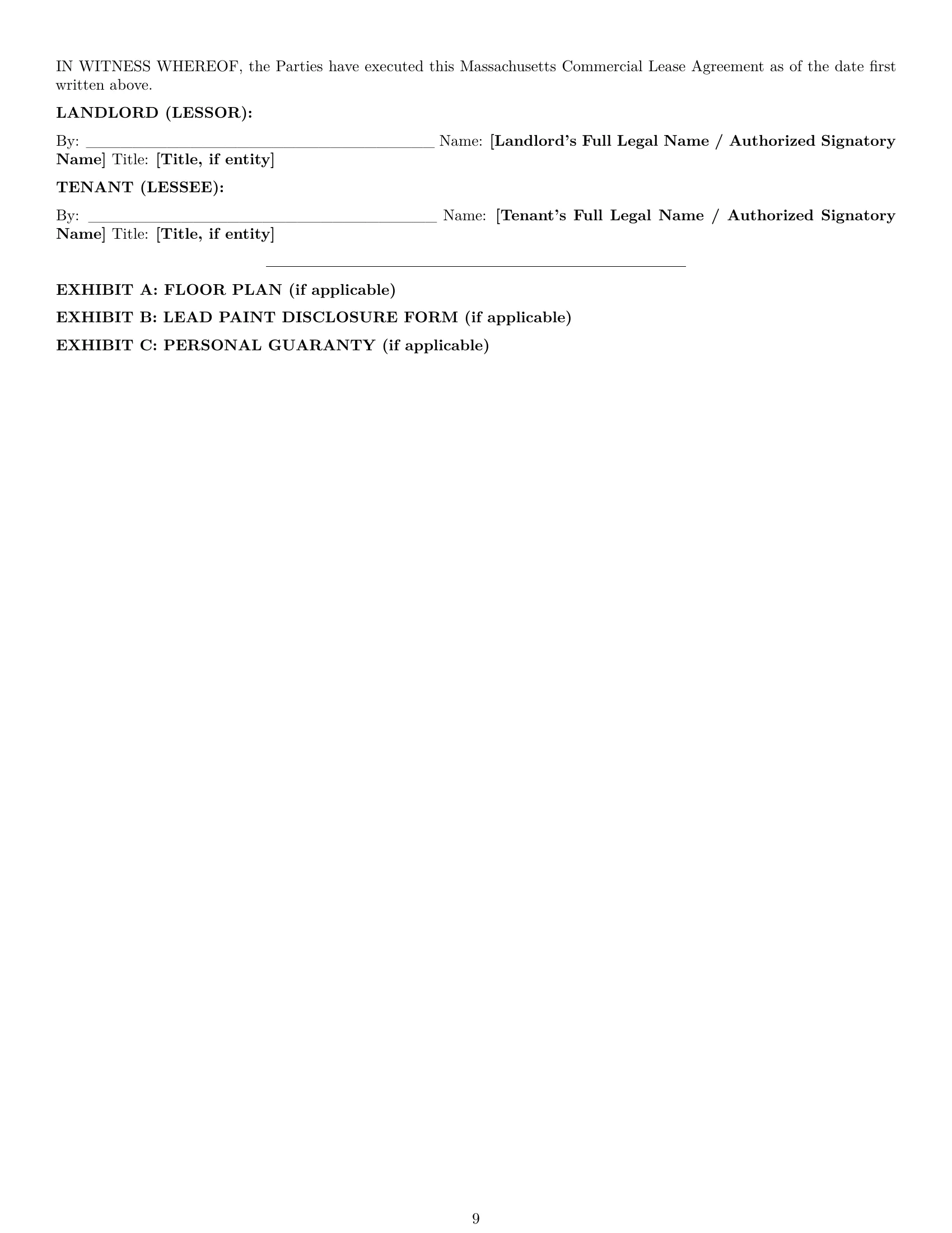 Preview page 9 of Pro Massachusetts commercial lease agreement template