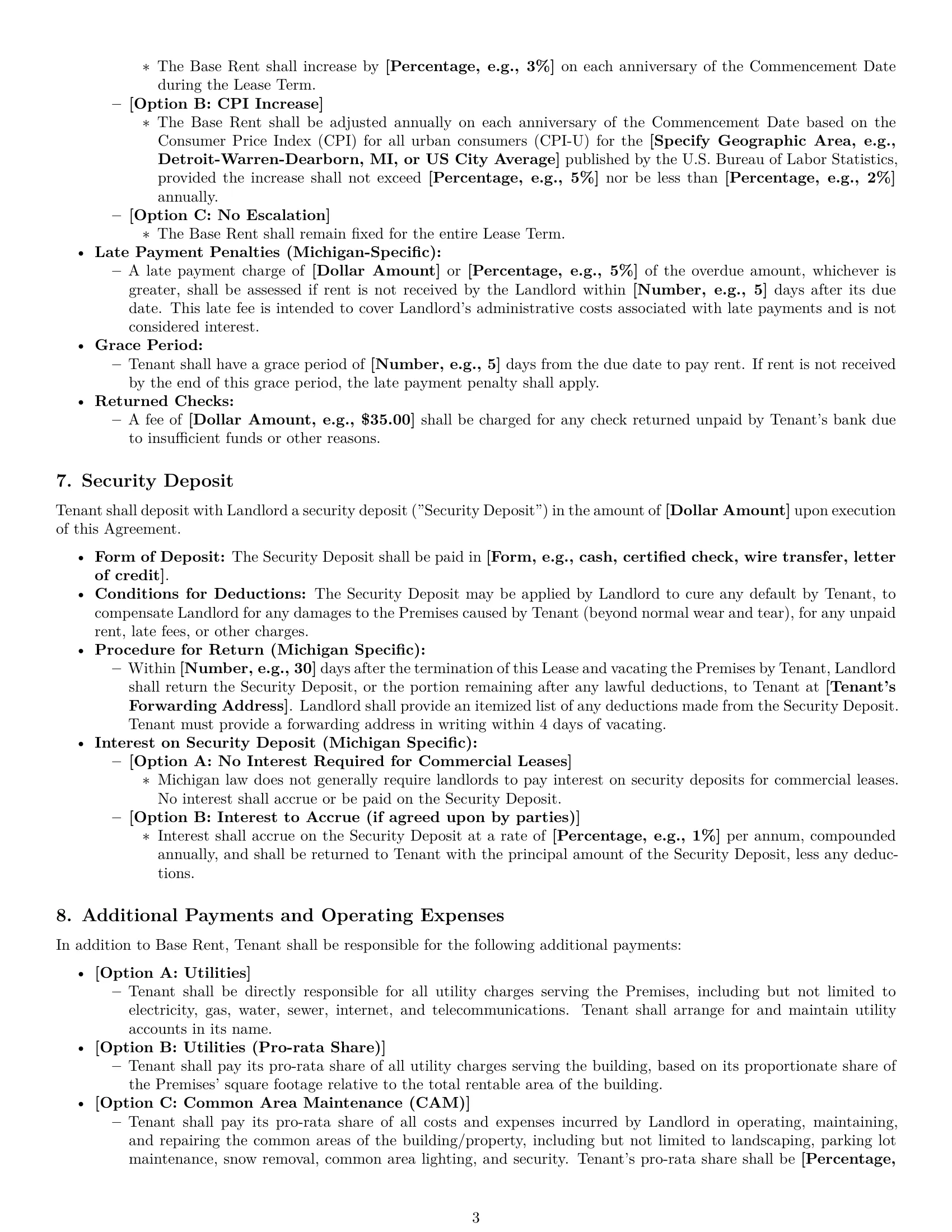 Preview page 3 of Pro Michigan commercial lease agreement template