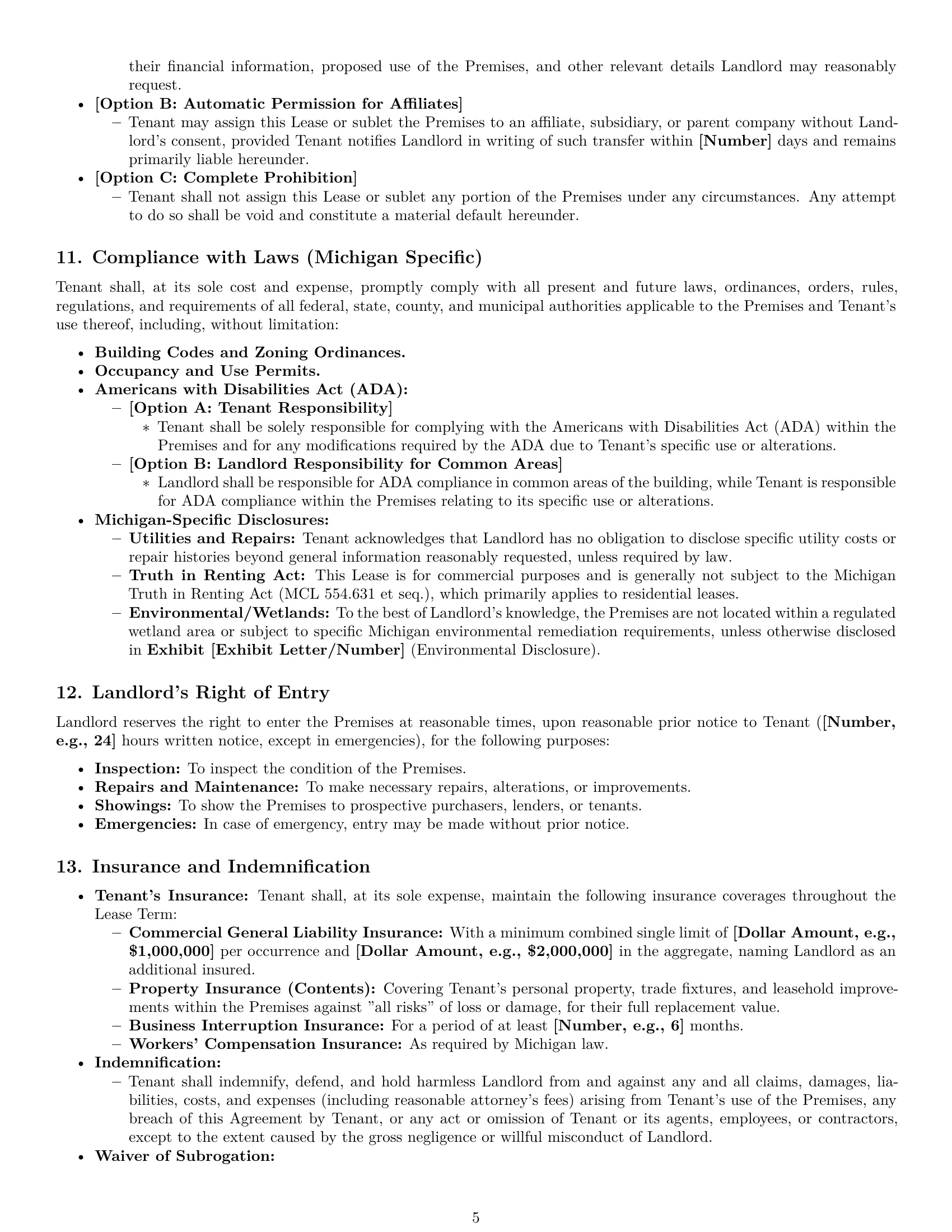 Preview page 5 of Pro Michigan commercial lease agreement template