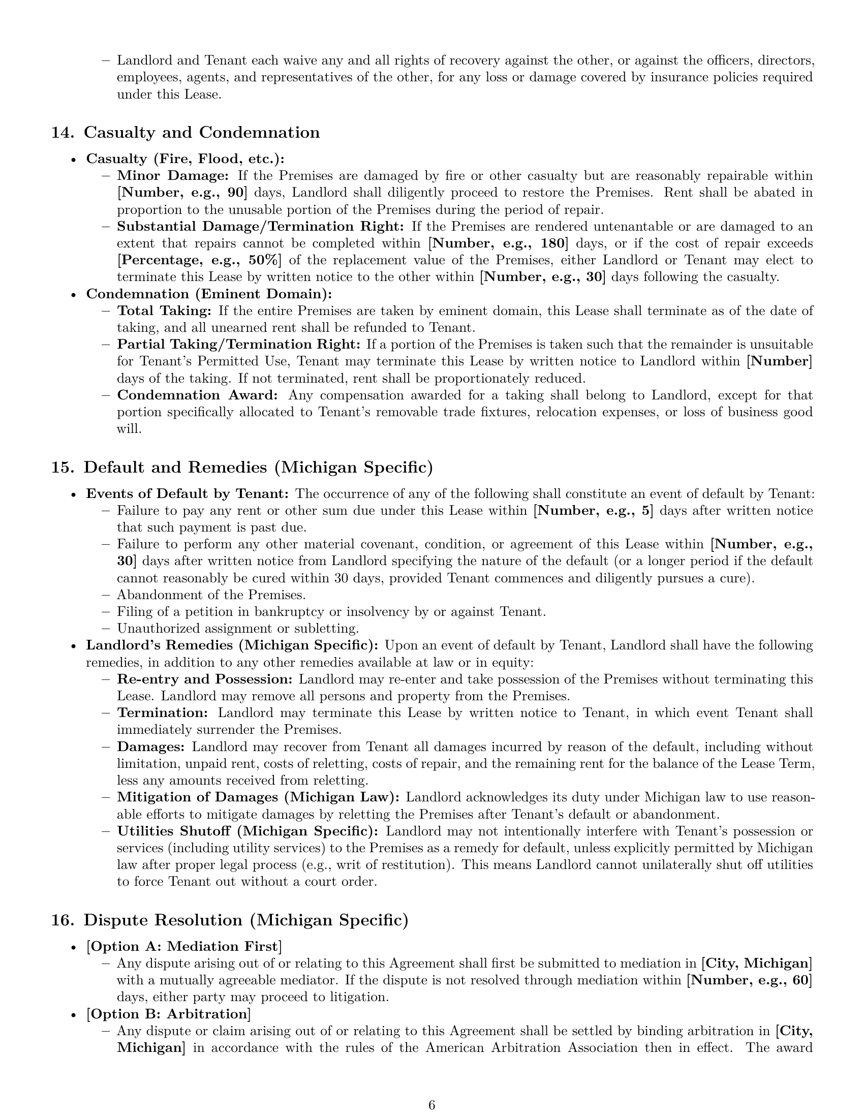 Preview page 6 of Pro Michigan commercial lease agreement template