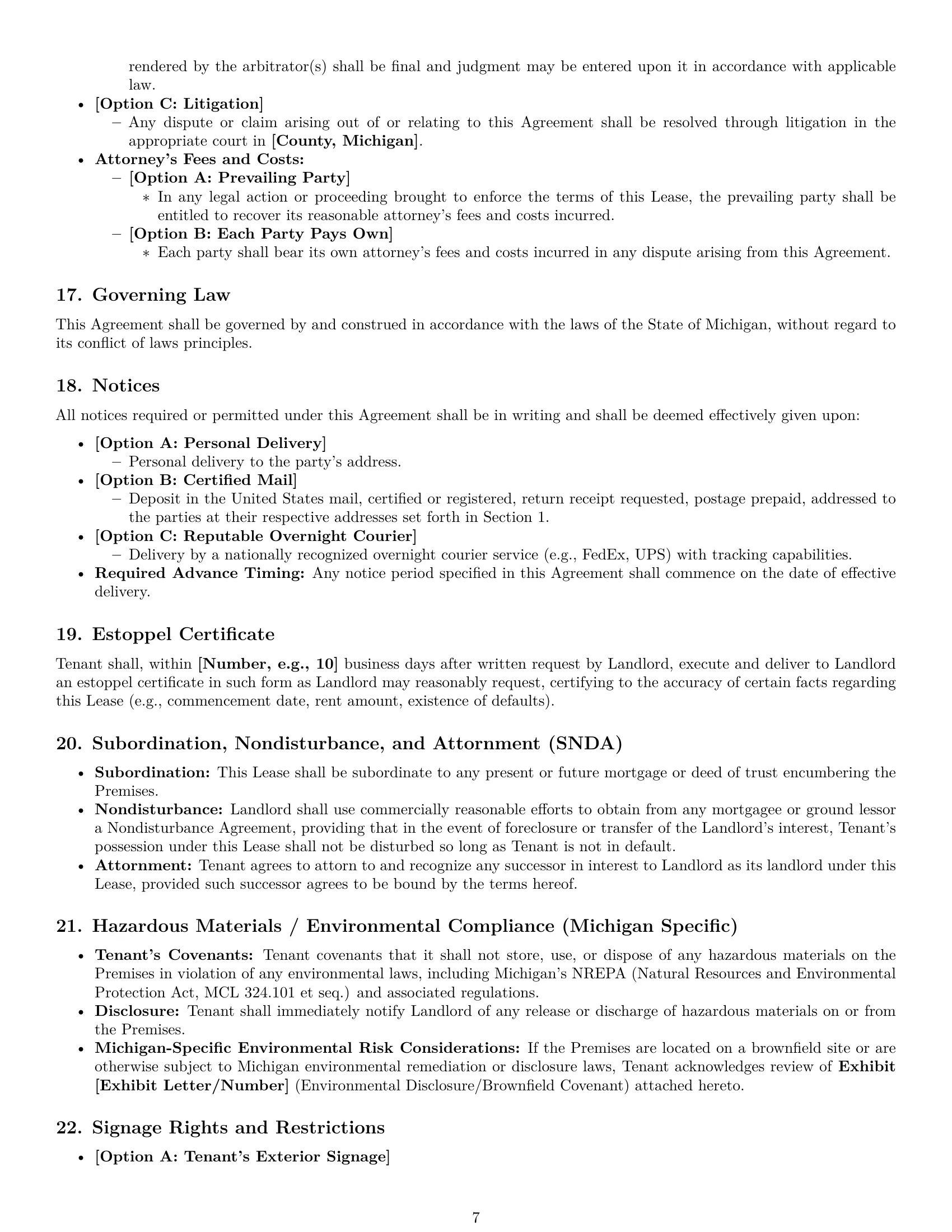 Preview page 7 of Pro Michigan commercial lease agreement template
