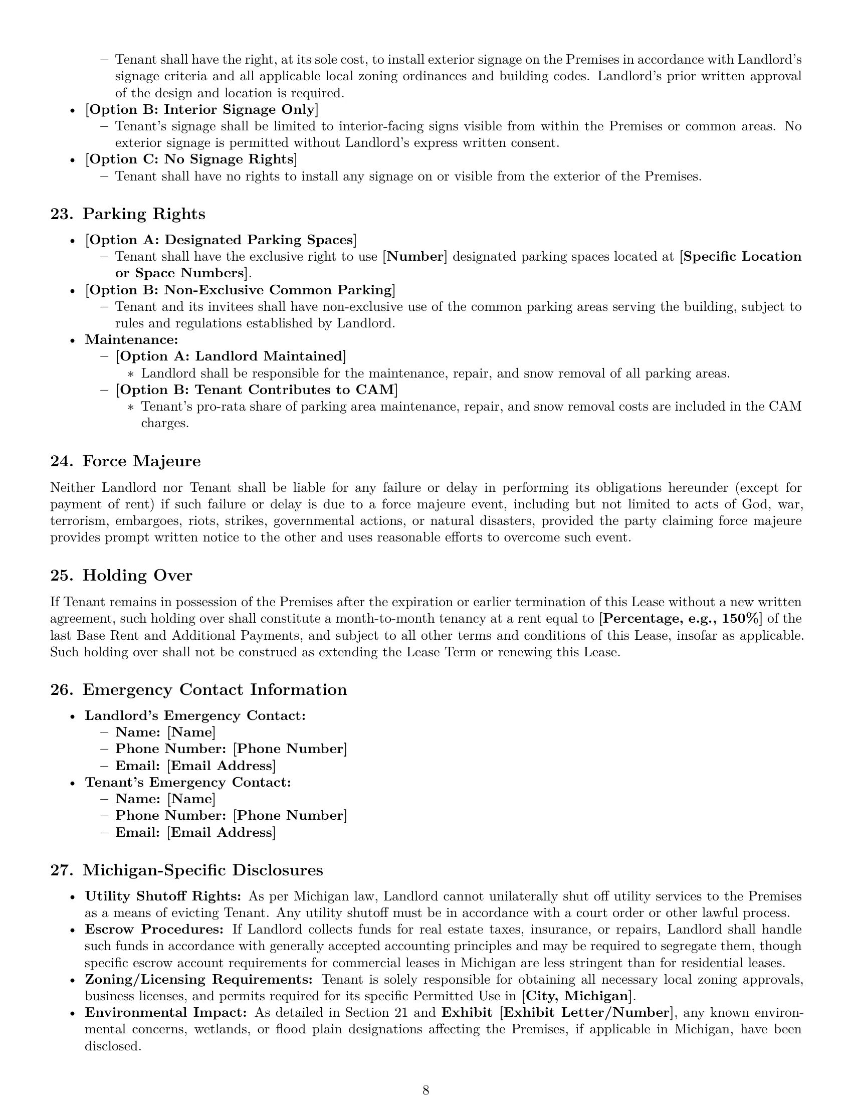 Preview page 8 of Pro Michigan commercial lease agreement template