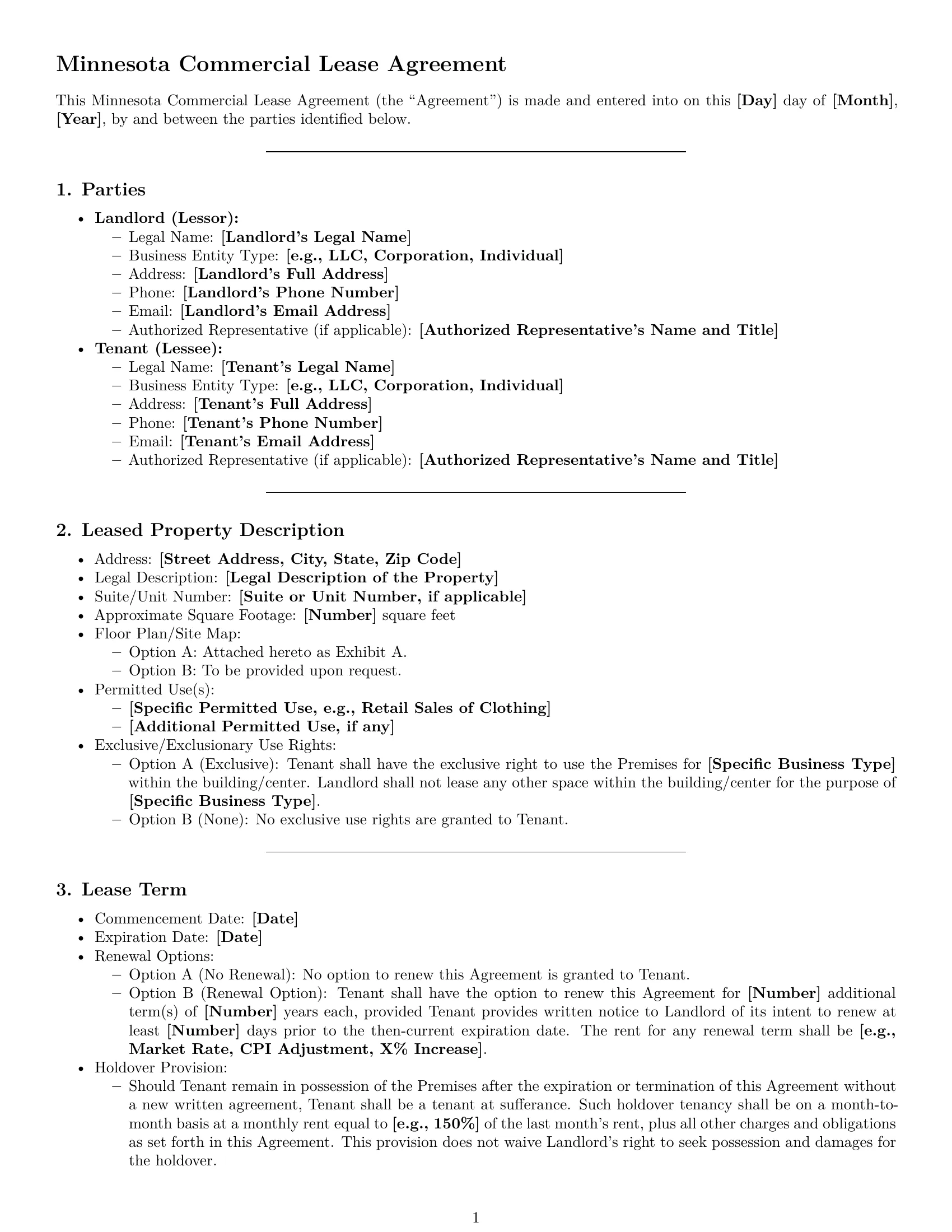 Preview page 1 of Pro Minnesota commercial lease agreement template