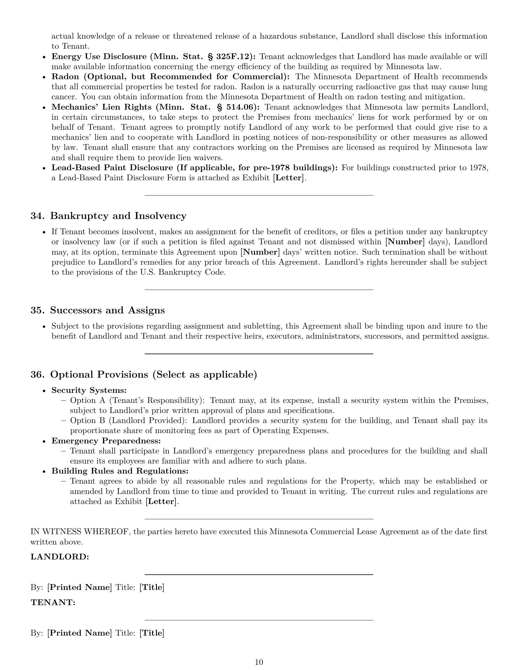 Preview page 10 of Pro Minnesota commercial lease agreement template