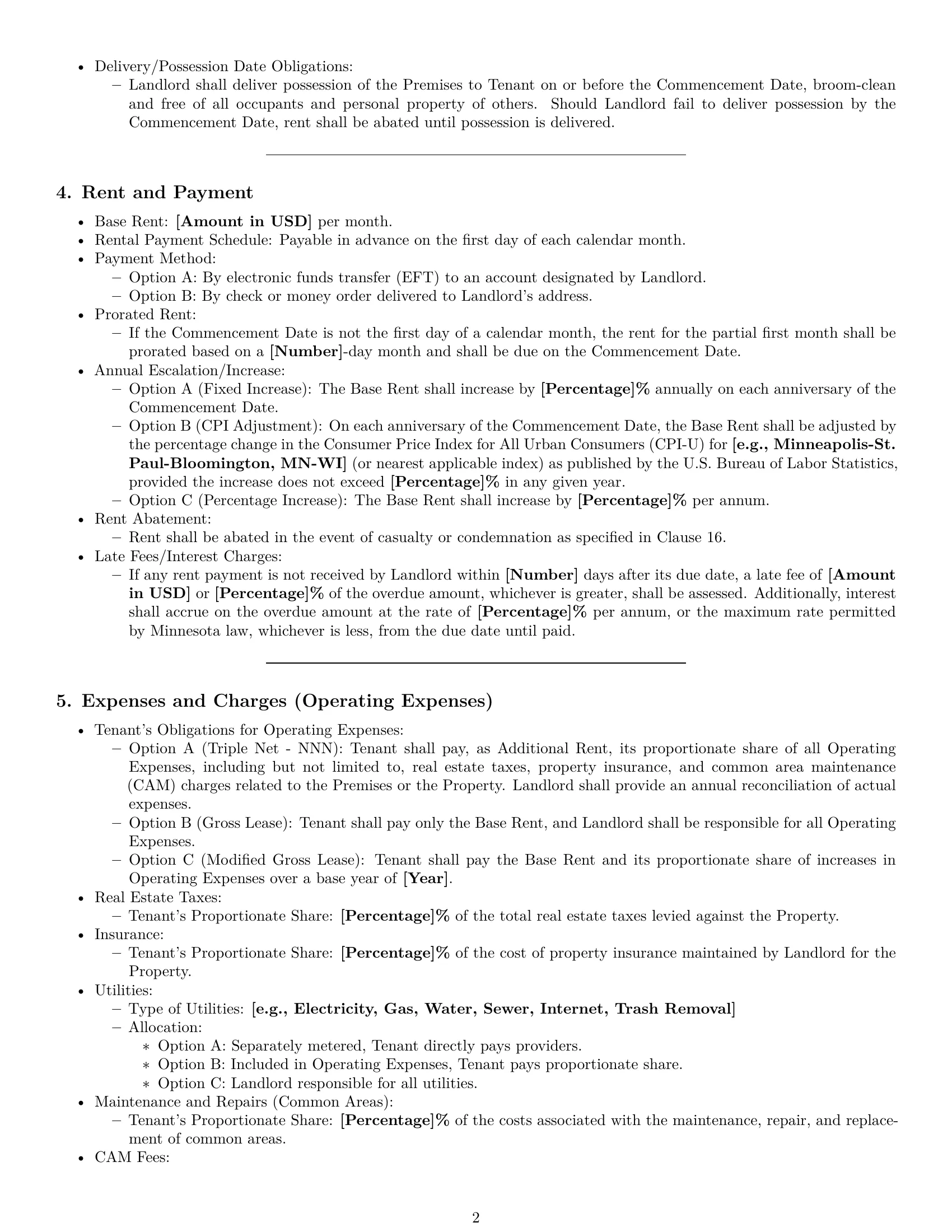 Preview page 2 of Pro Minnesota commercial lease agreement template