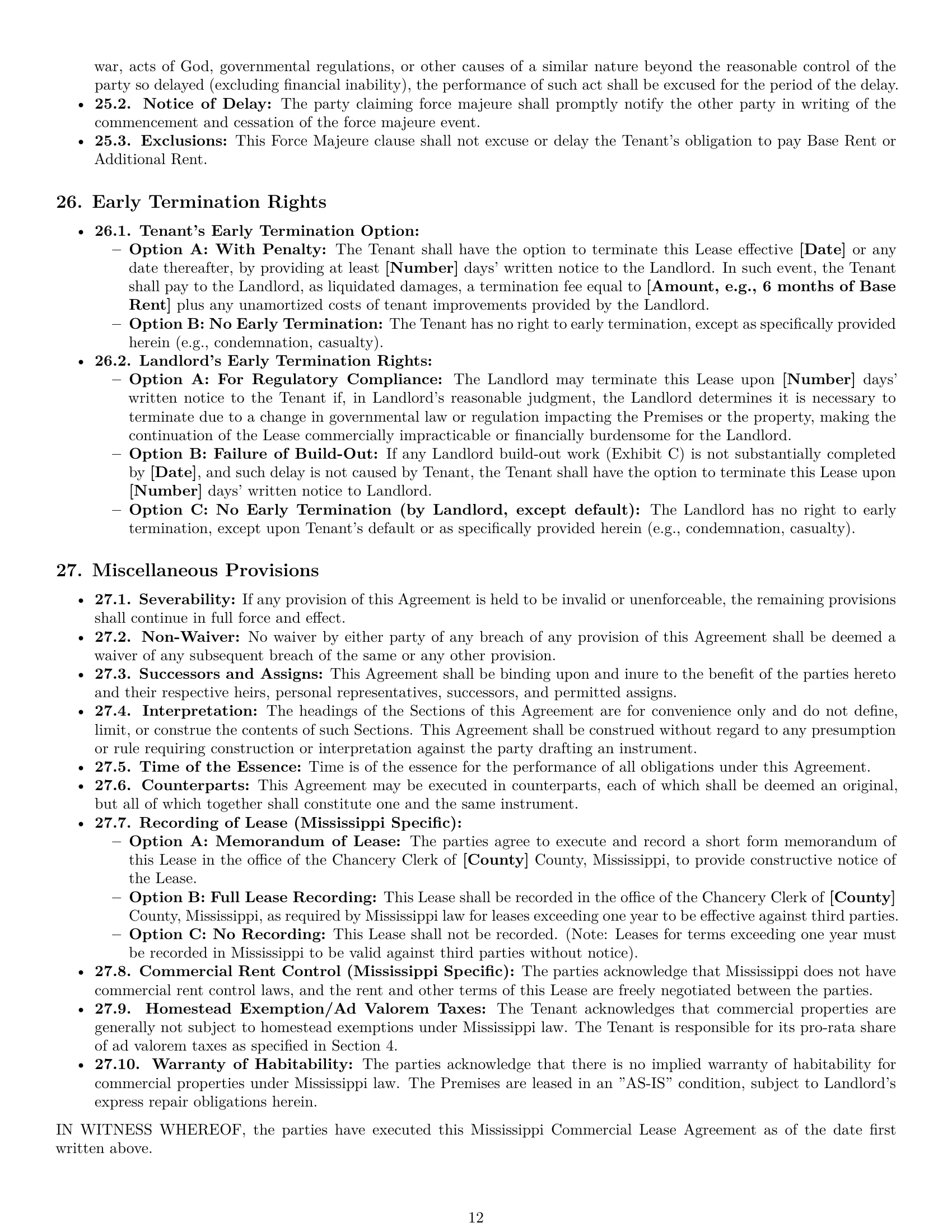 Preview page 12 of Pro Mississippi commercial lease agreement template