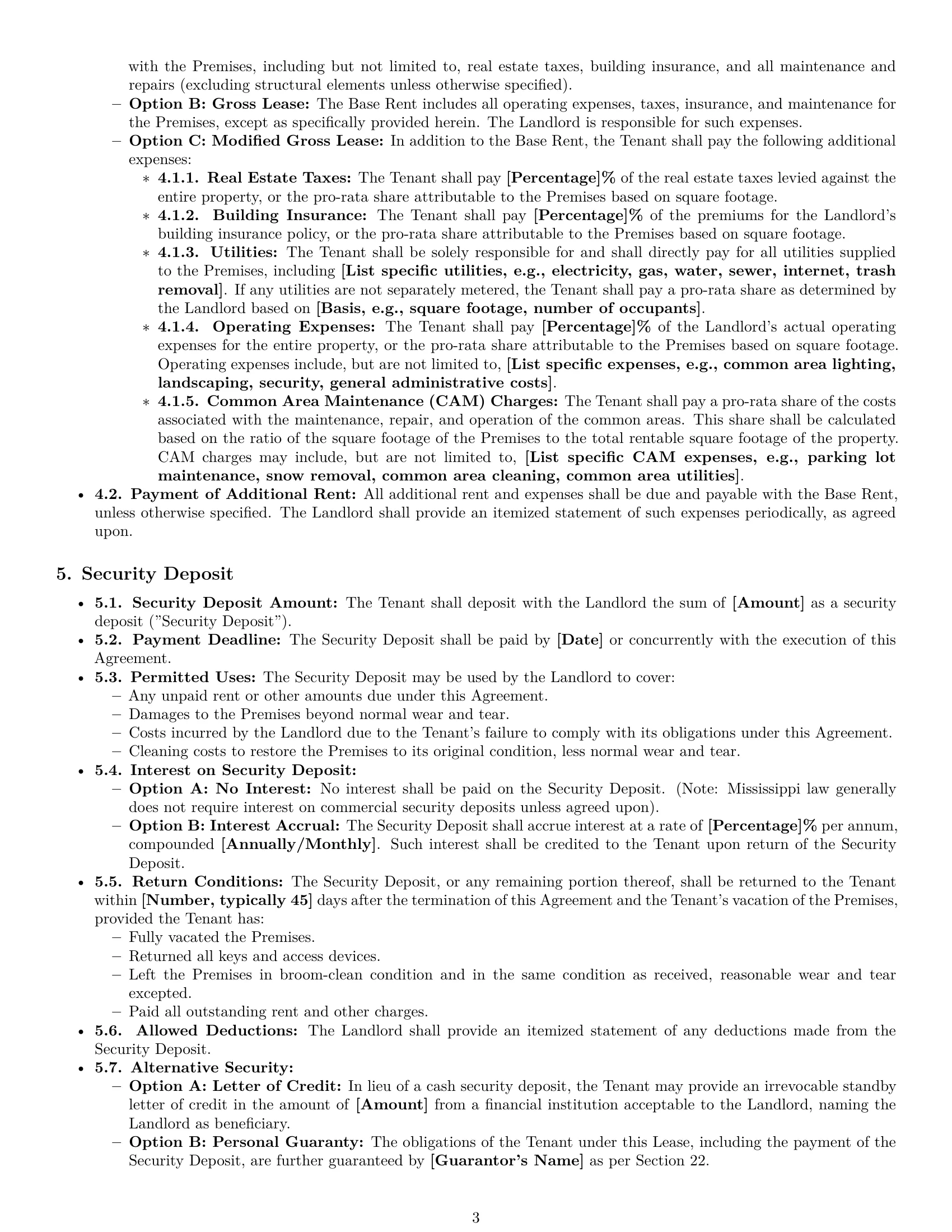 Preview page 3 of Pro Mississippi commercial lease agreement template