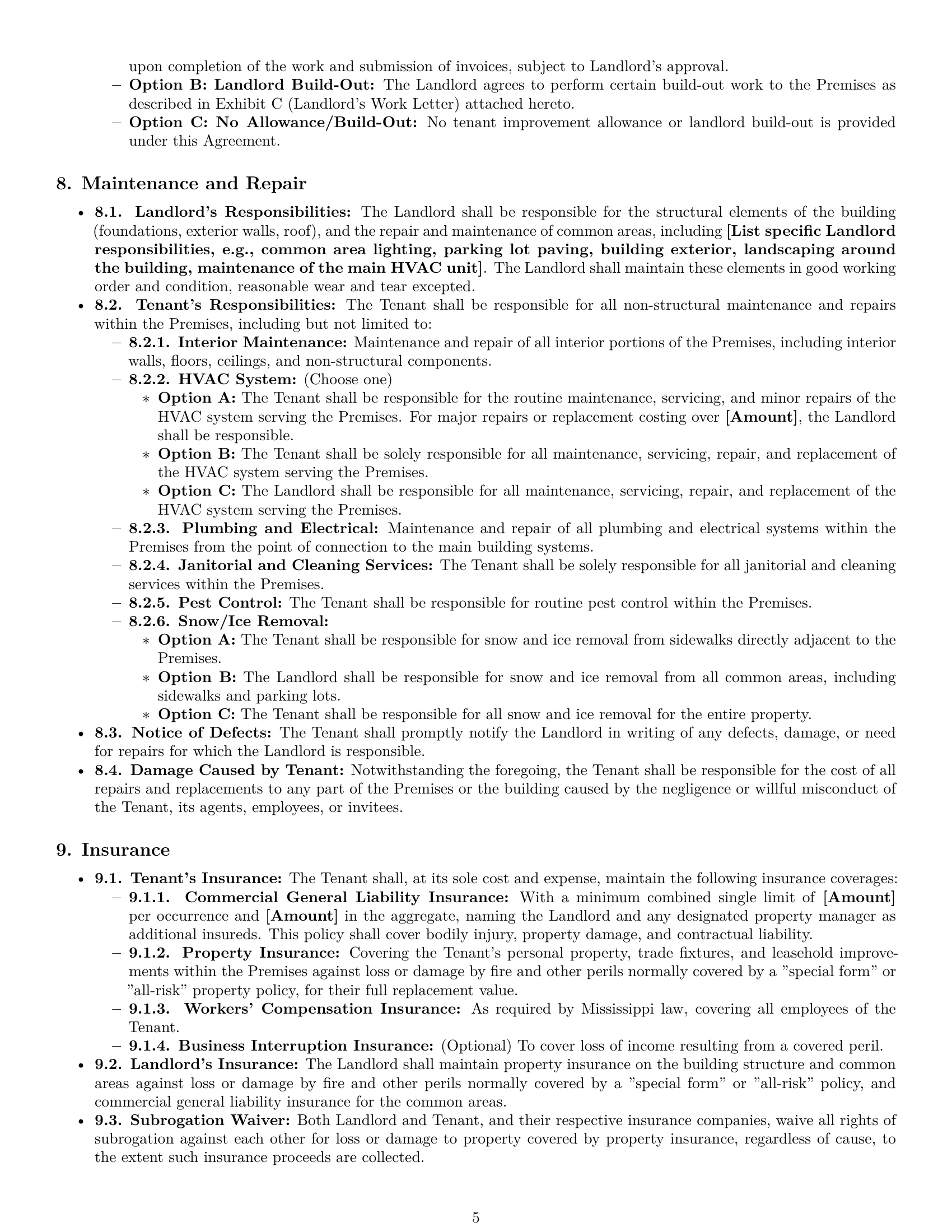 Preview page 5 of Pro Mississippi commercial lease agreement template