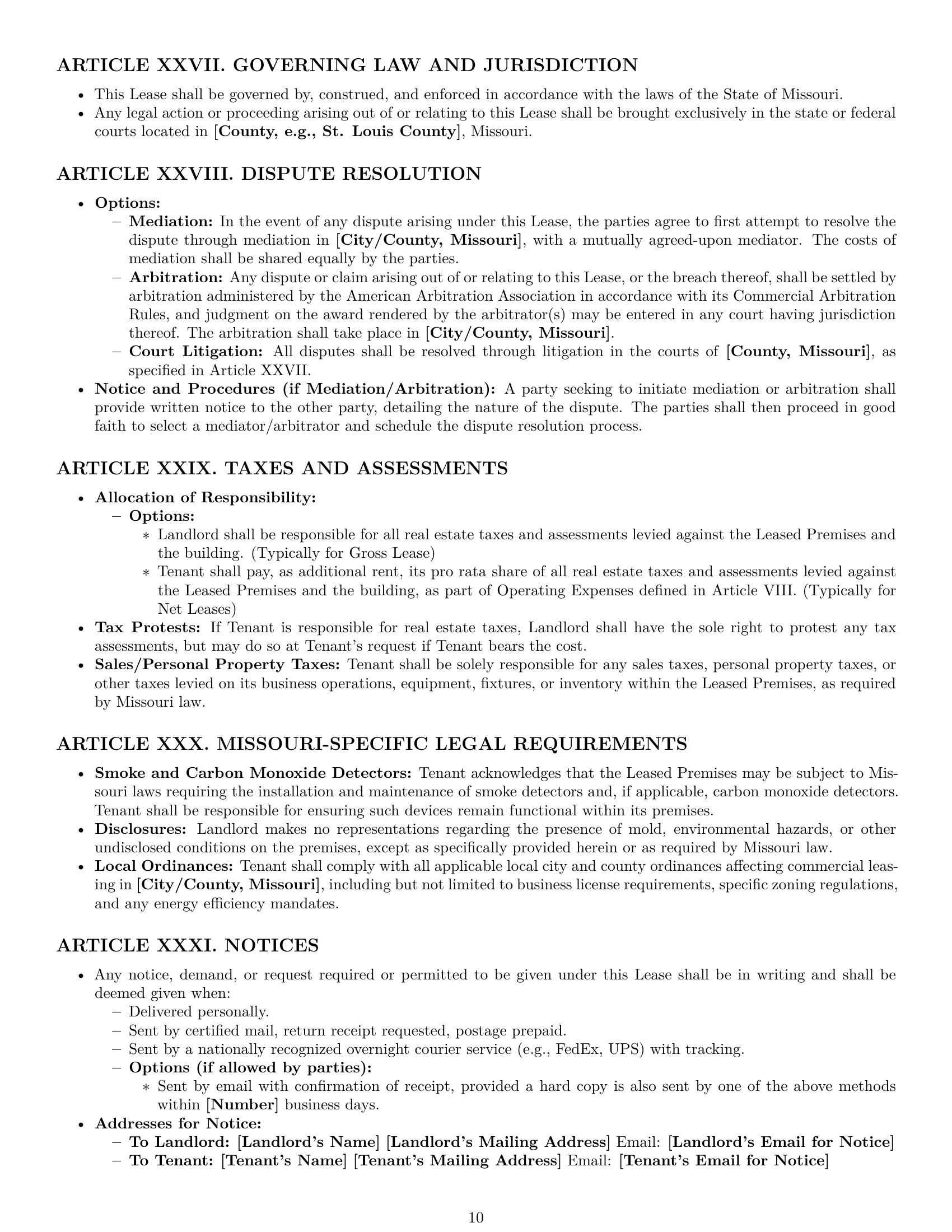 Preview page 10 of Pro Missouri commercial lease agreement template