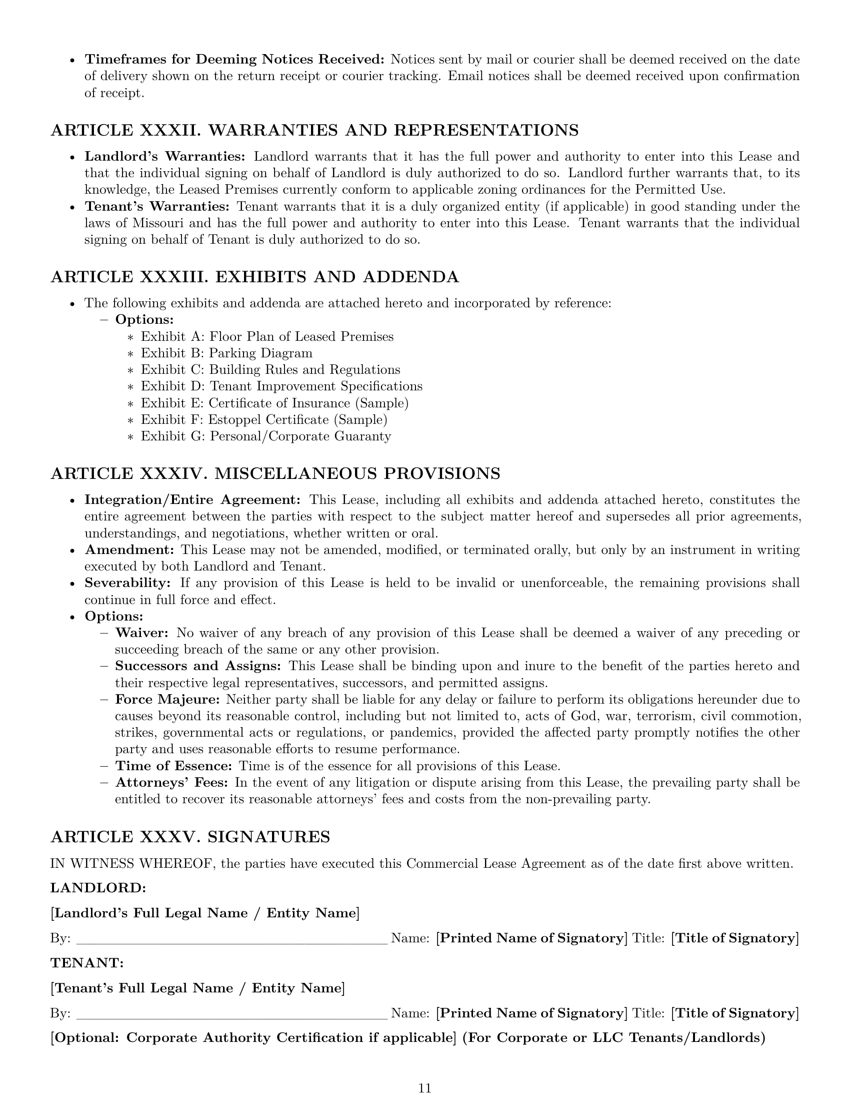 Preview page 11 of Pro Missouri commercial lease agreement template