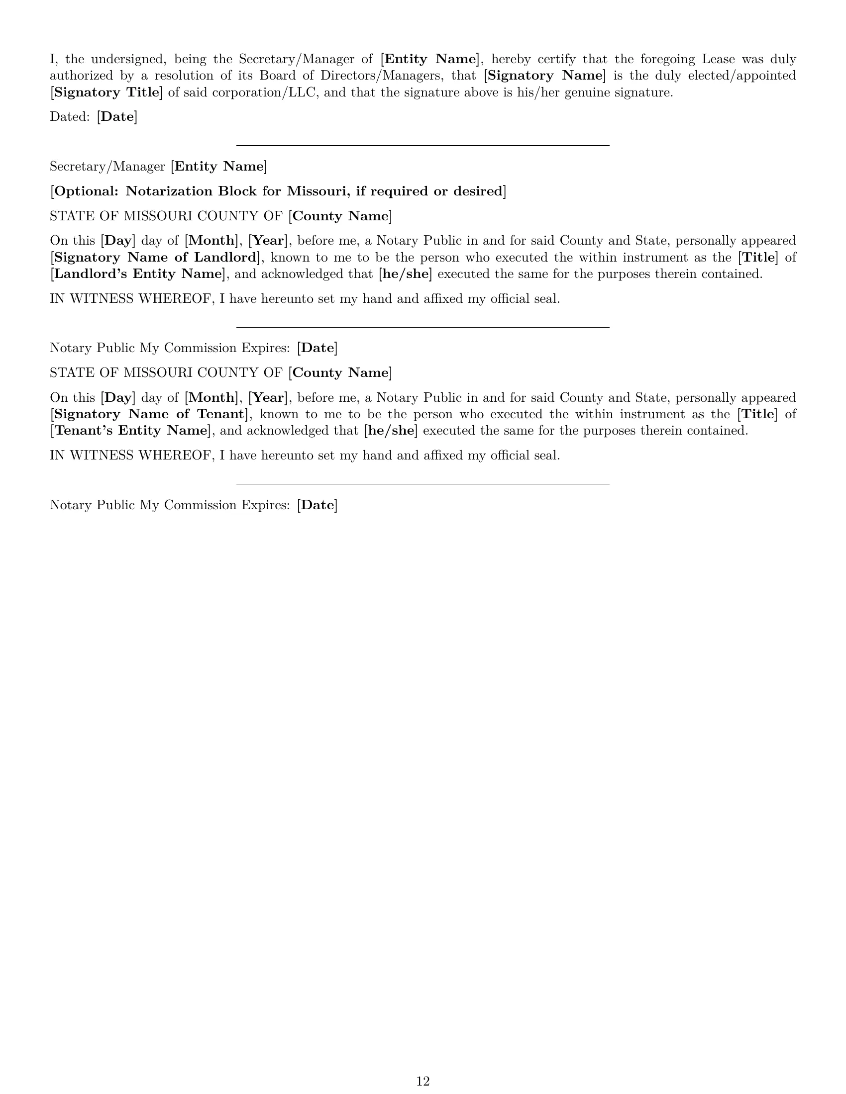 Preview page 12 of Pro Missouri commercial lease agreement template