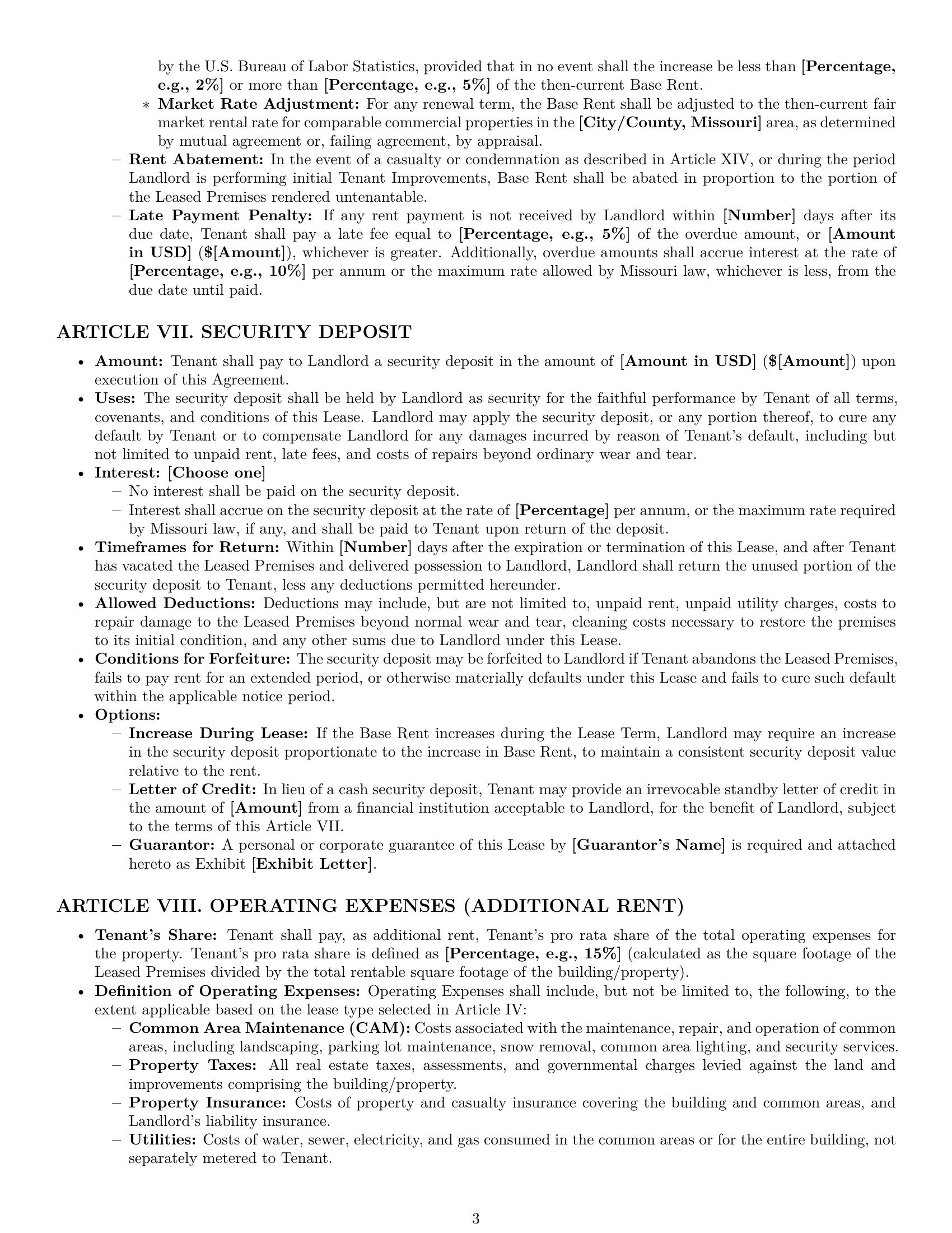 Preview page 3 of Pro Missouri commercial lease agreement template