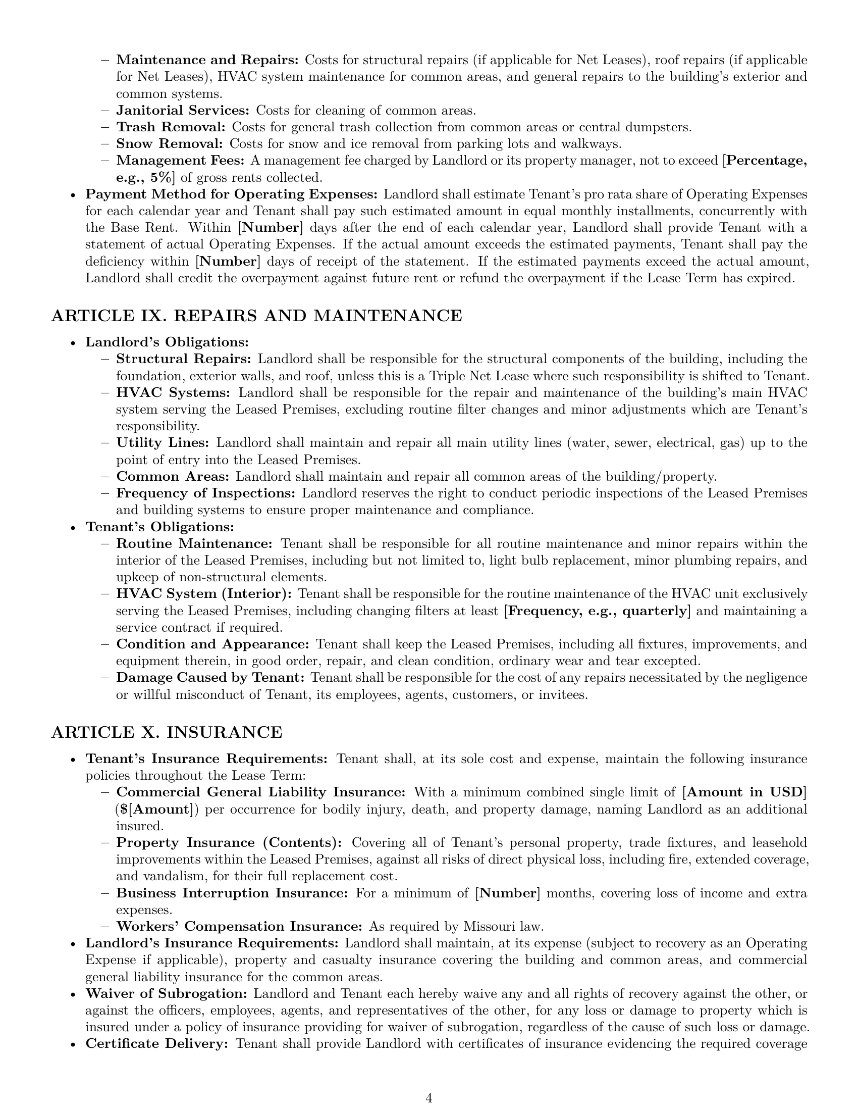 Preview page 4 of Pro Missouri commercial lease agreement template