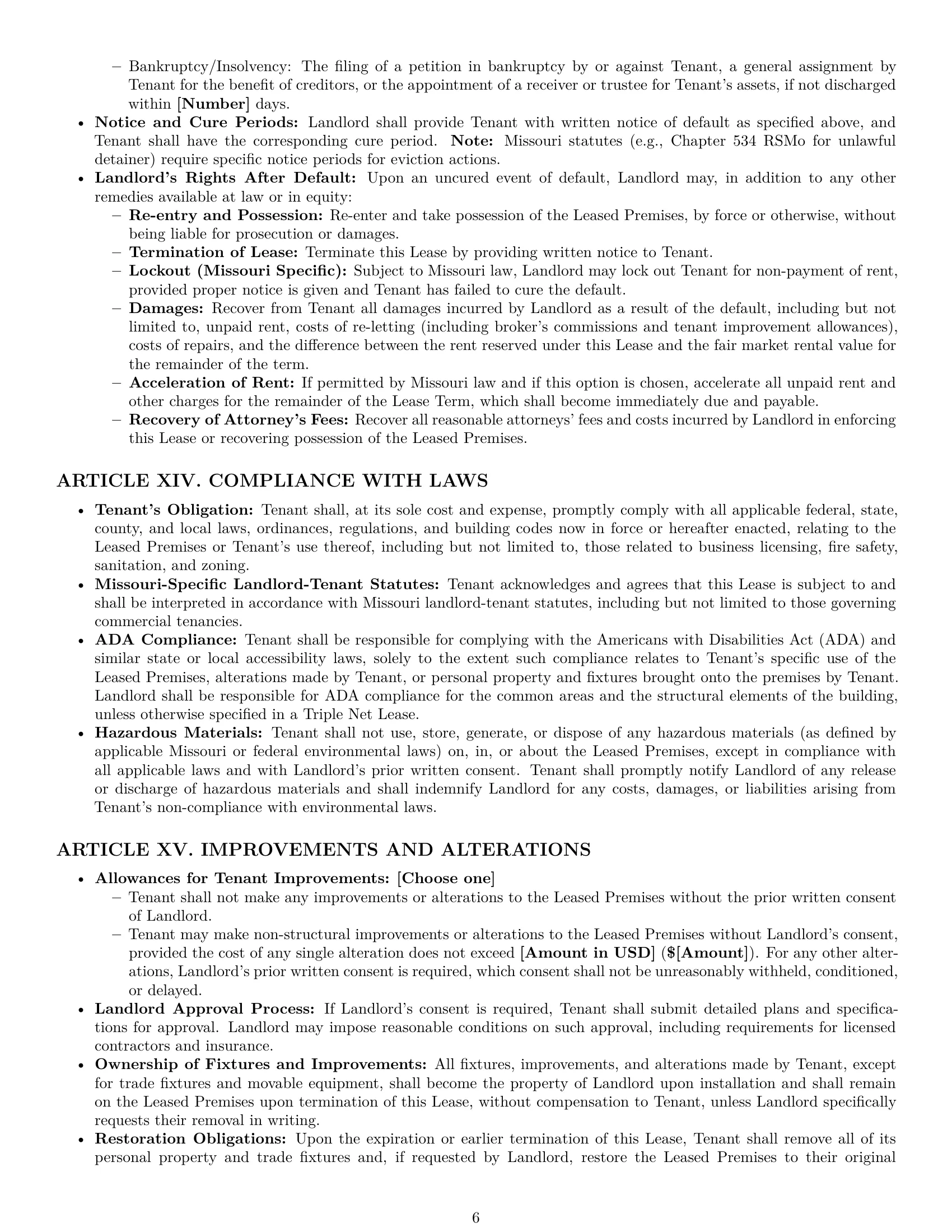 Preview page 6 of Pro Missouri commercial lease agreement template