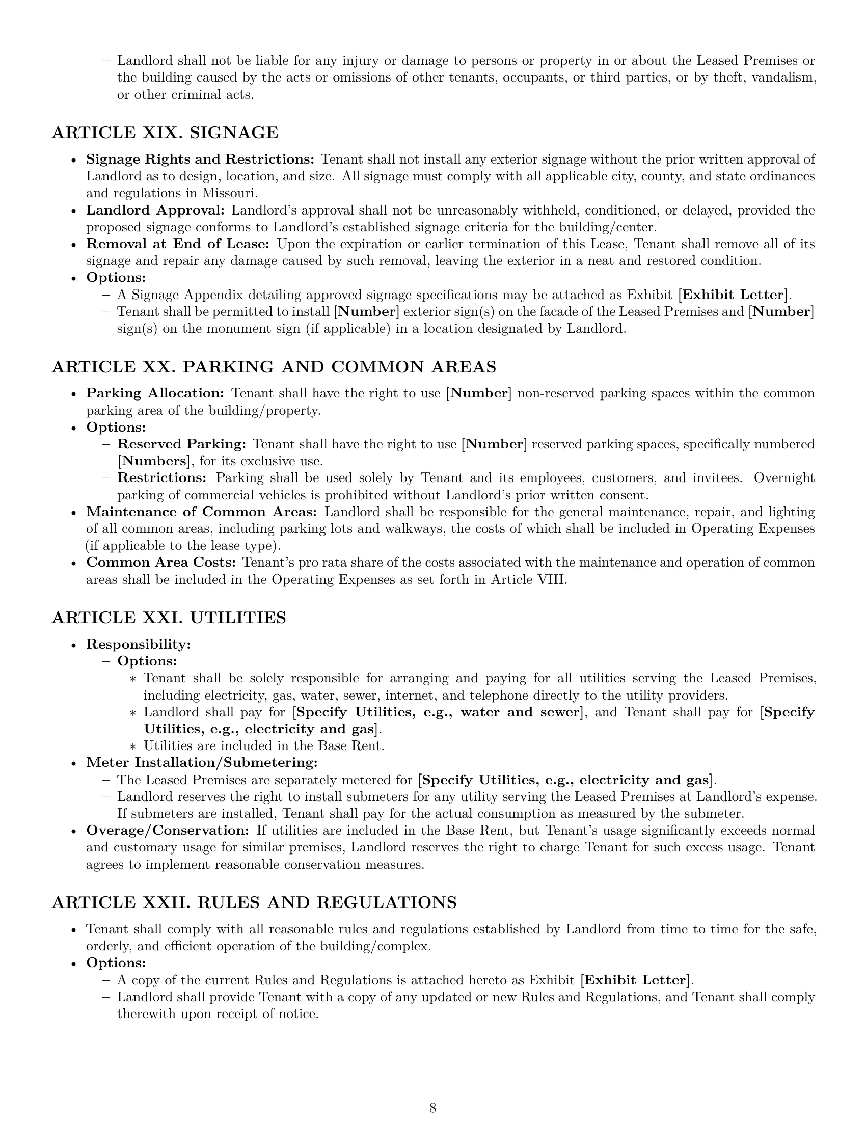 Preview page 8 of Pro Missouri commercial lease agreement template