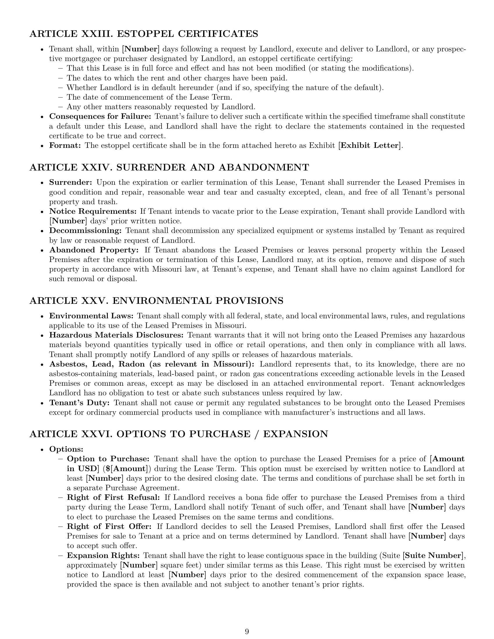 Preview page 9 of Pro Missouri commercial lease agreement template