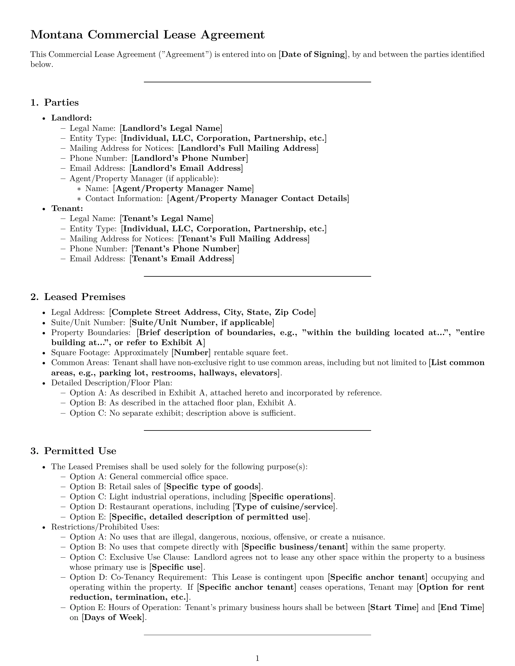 Preview page 1 of Pro Montana commercial lease agreement template